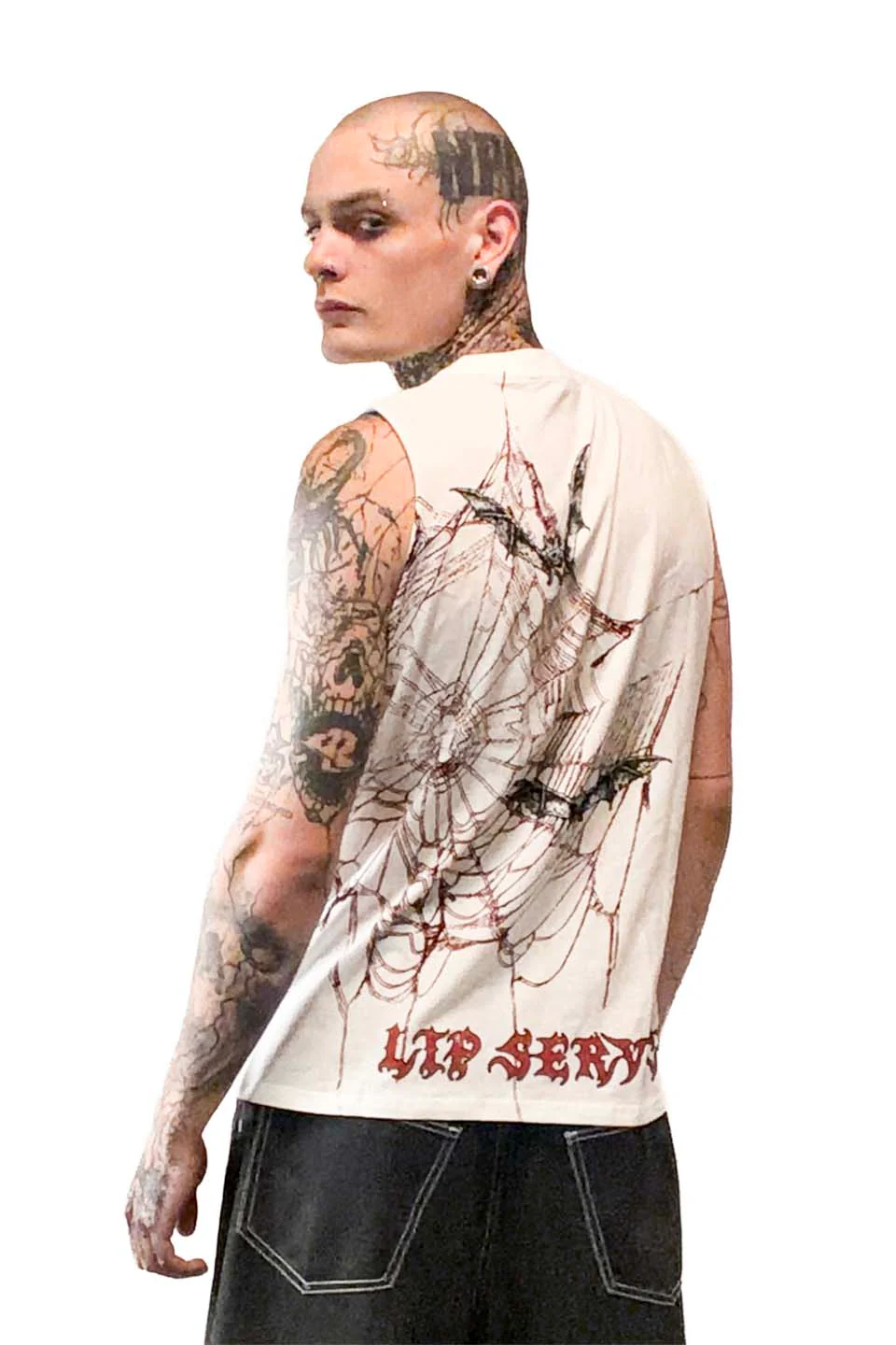 Bat Web Punk Death Rock White Sleeveless T-shirt - Image 2