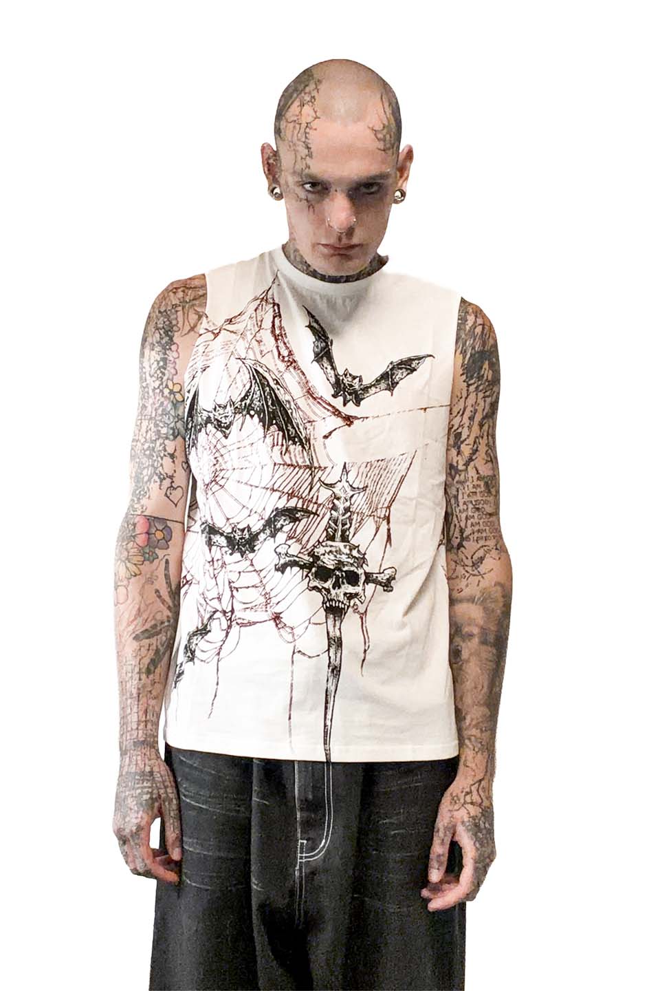 Bat Web Punk Death Rock White Sleeveless T-shirt - Image 3