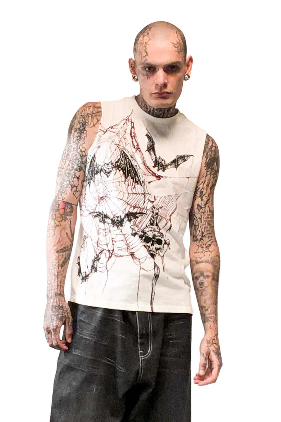 Bat Web Punk Death Rock White Sleeveless T-shirt - Image 4