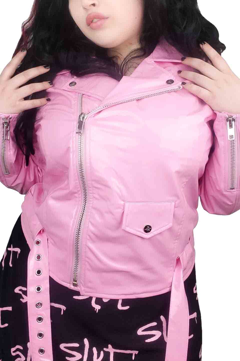 Classic Vinyl Moto Jacket Pink - Image 8