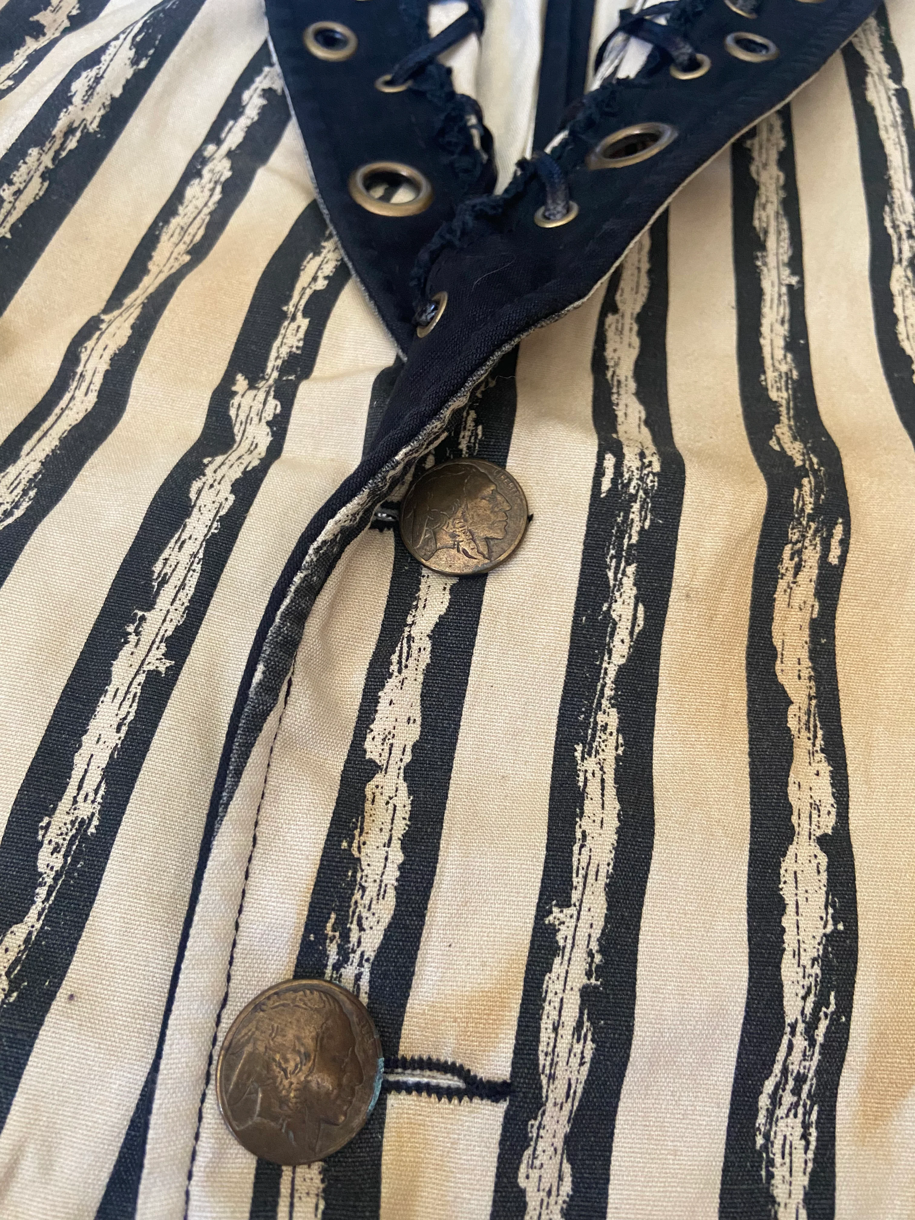 Cream & Black Stripe Steampunk Men's Stretch Canvas Jacket - size M - Image 2