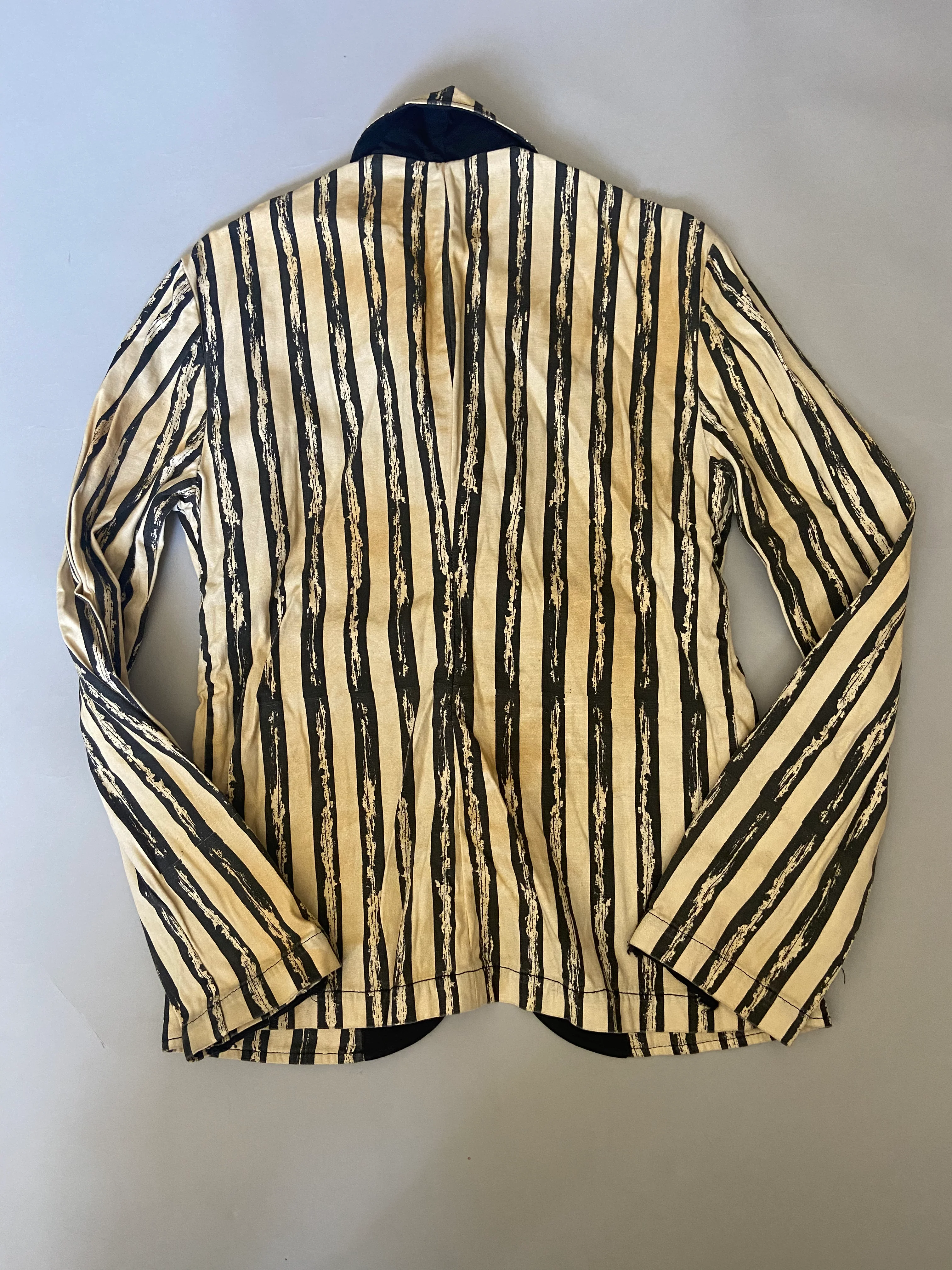 Cream & Black Stripe Steampunk Men's Stretch Canvas Jacket - size M - Image 3