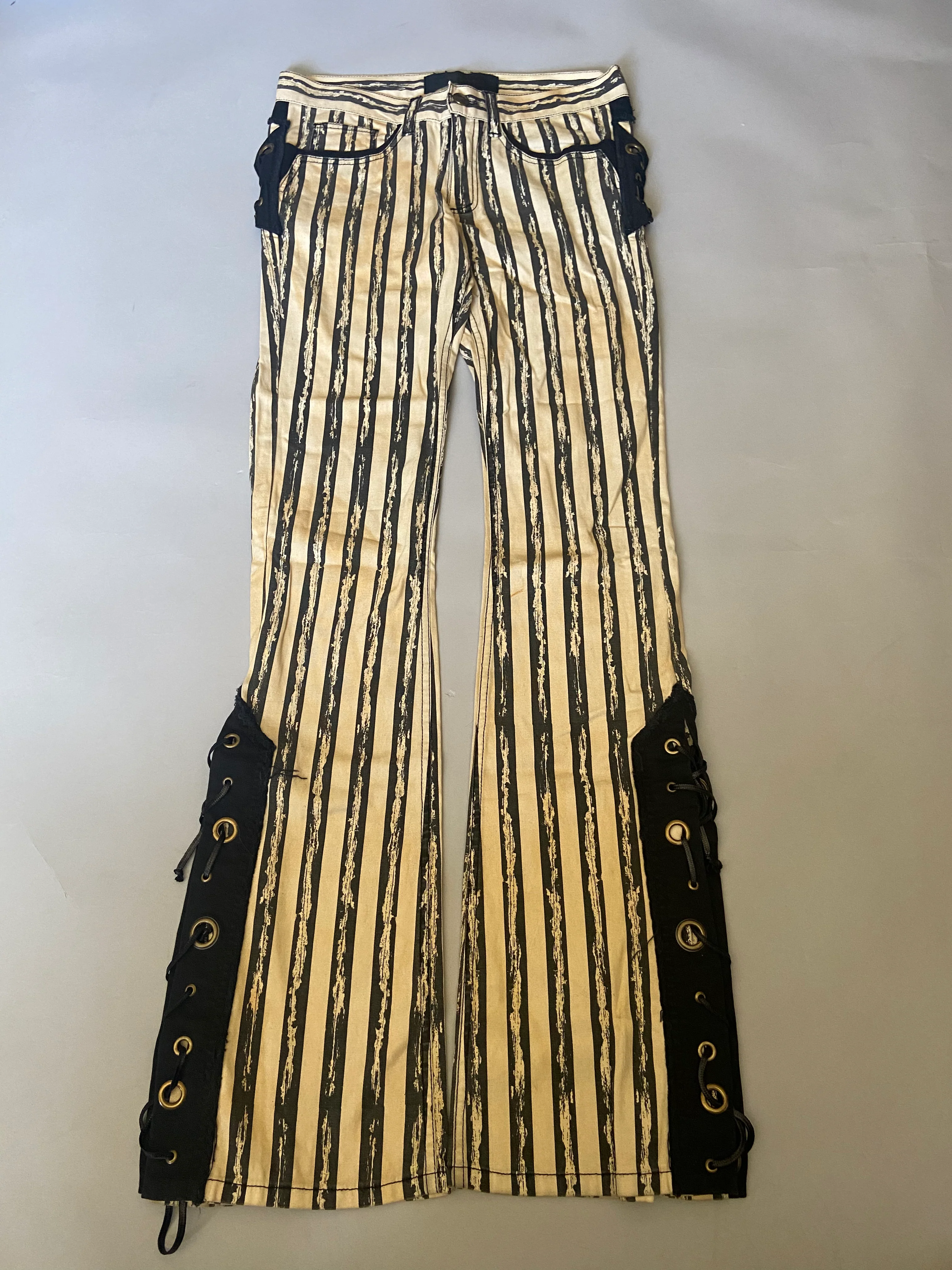 Men's Cream & Black Vertical Stripe Steampunk Pant - size 34
