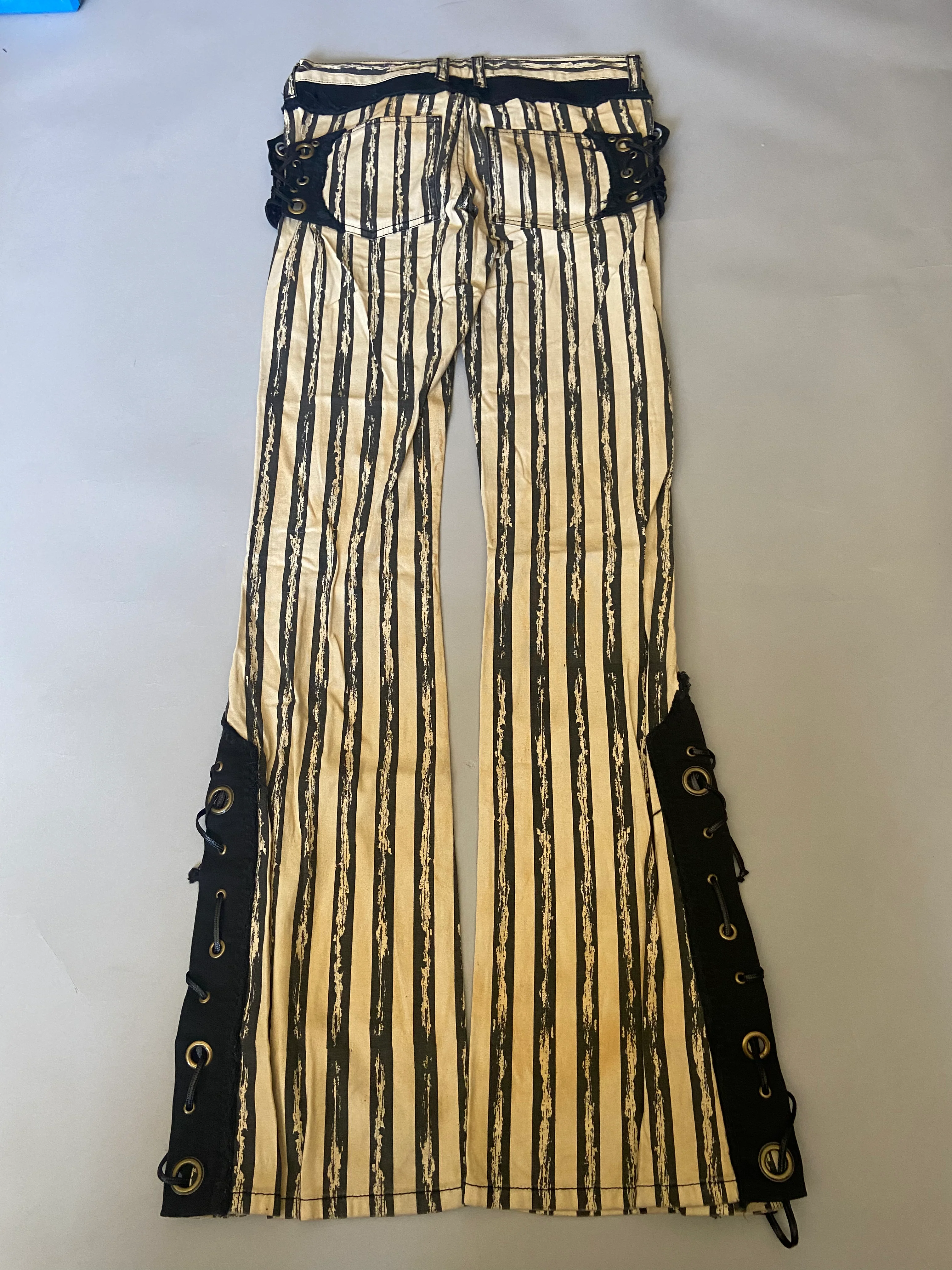 Men's Cream & Black Vertical Stripe Steampunk Pant - size 34 - Image 3