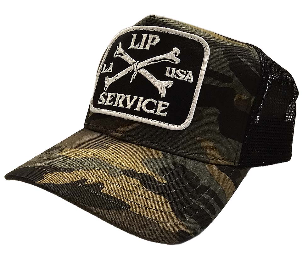 Cross Bones Patch Camo Trucker Snapback Hat - Image 5