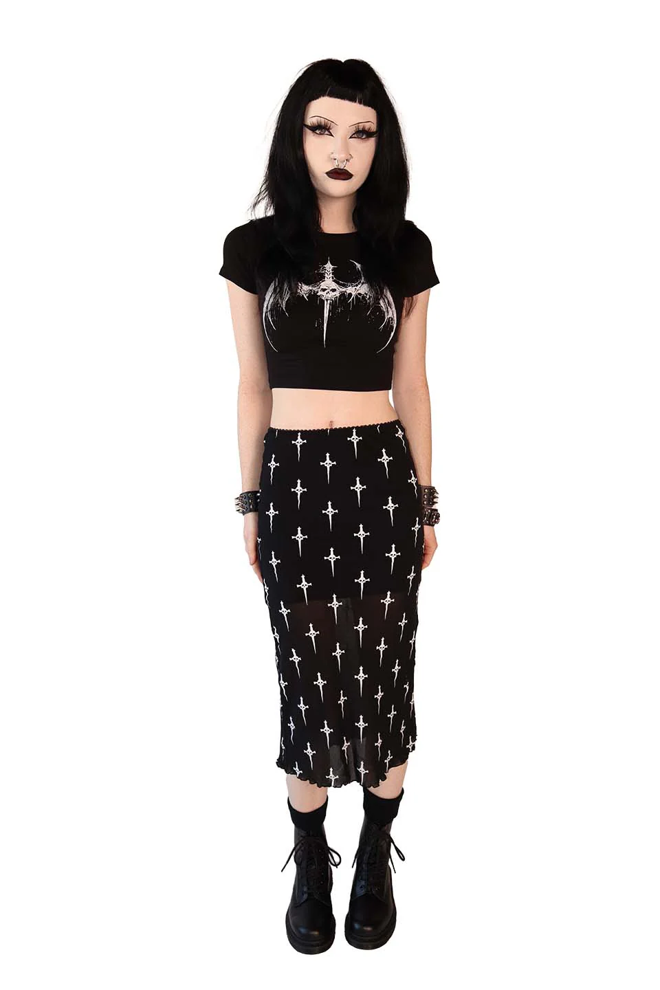 Dagger Print Mesh Midi Skirt - Image 4