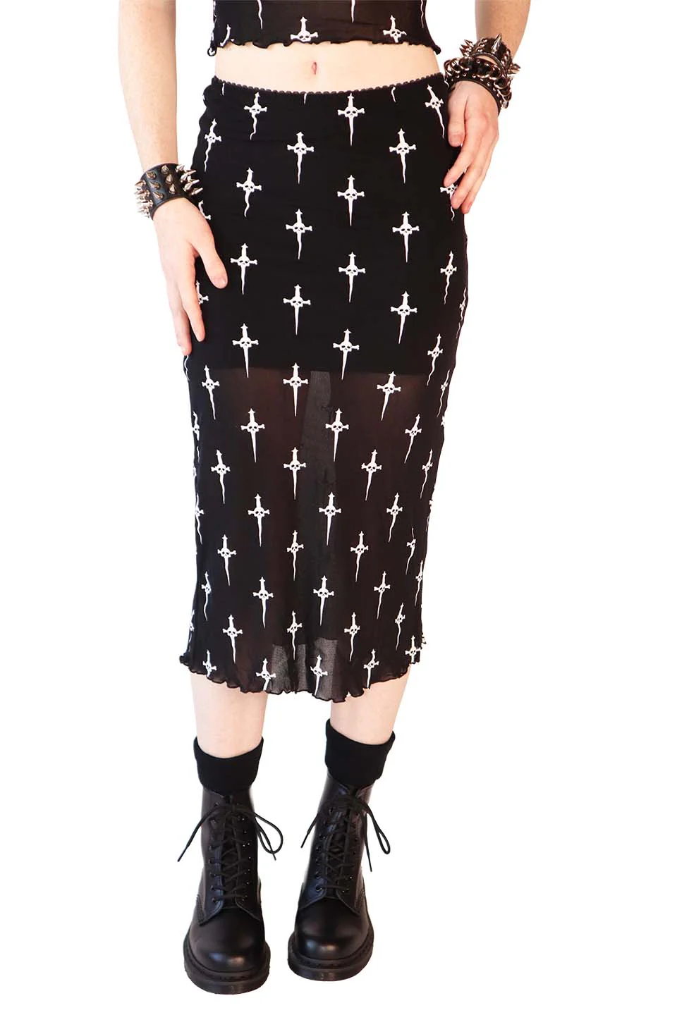 Dagger Print Mesh Midi Skirt - Image 5