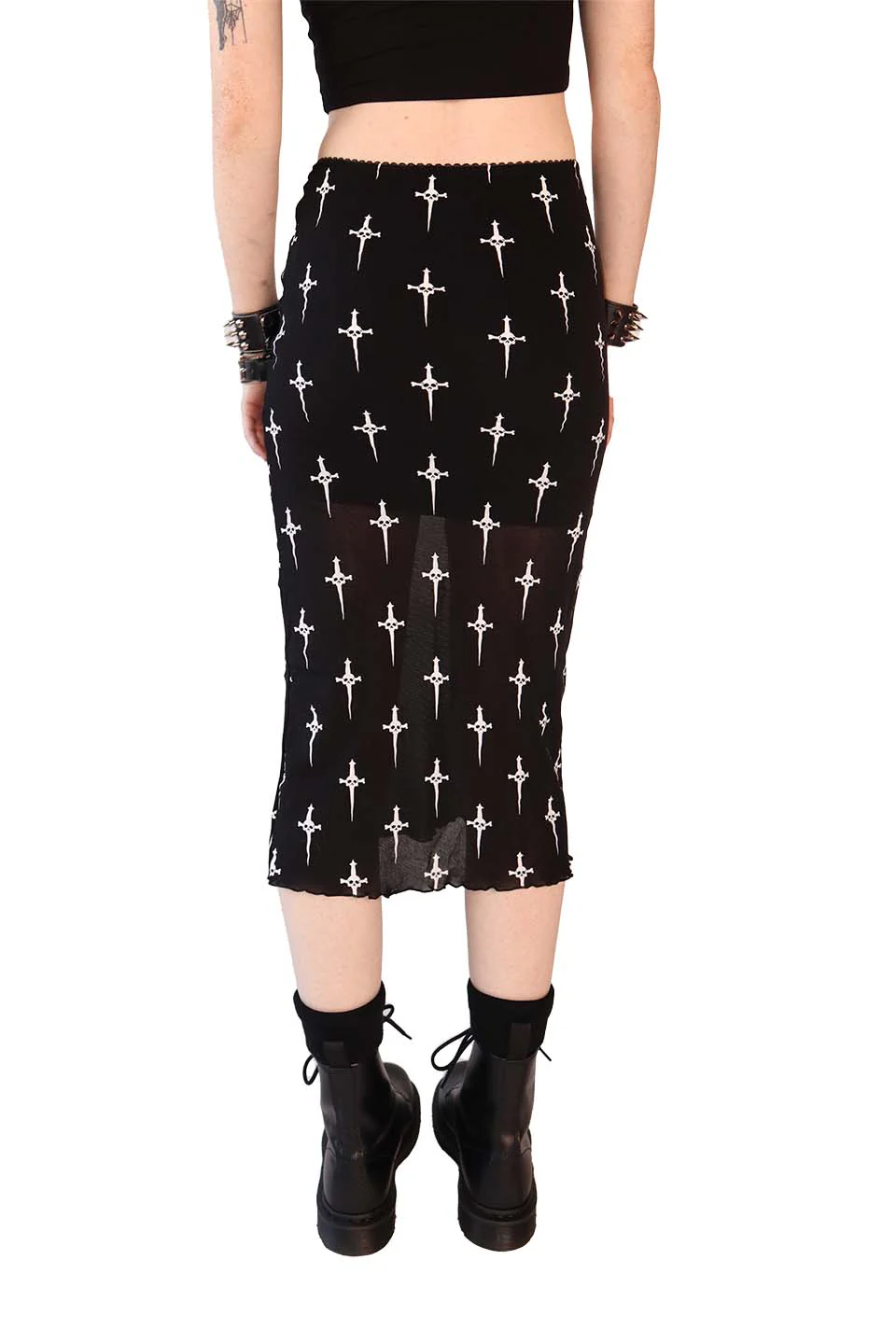 Dagger Print Mesh Midi Skirt - Image 6