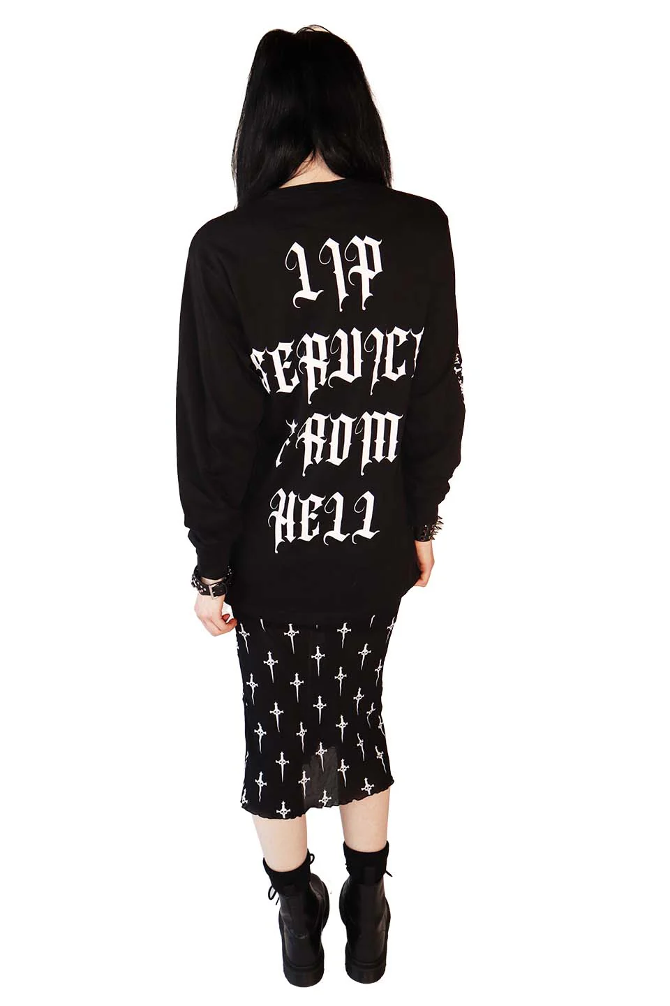 Dagger Print Mesh Midi Skirt - Image 8