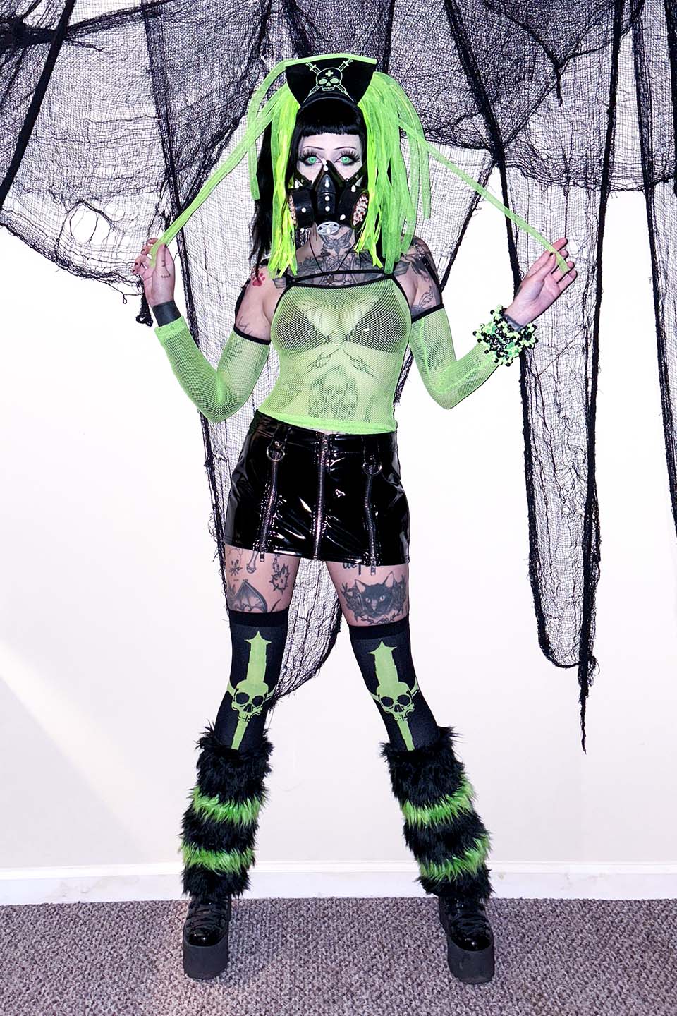 Dagger Thigh High Socks CYBER GREEN - Image 2