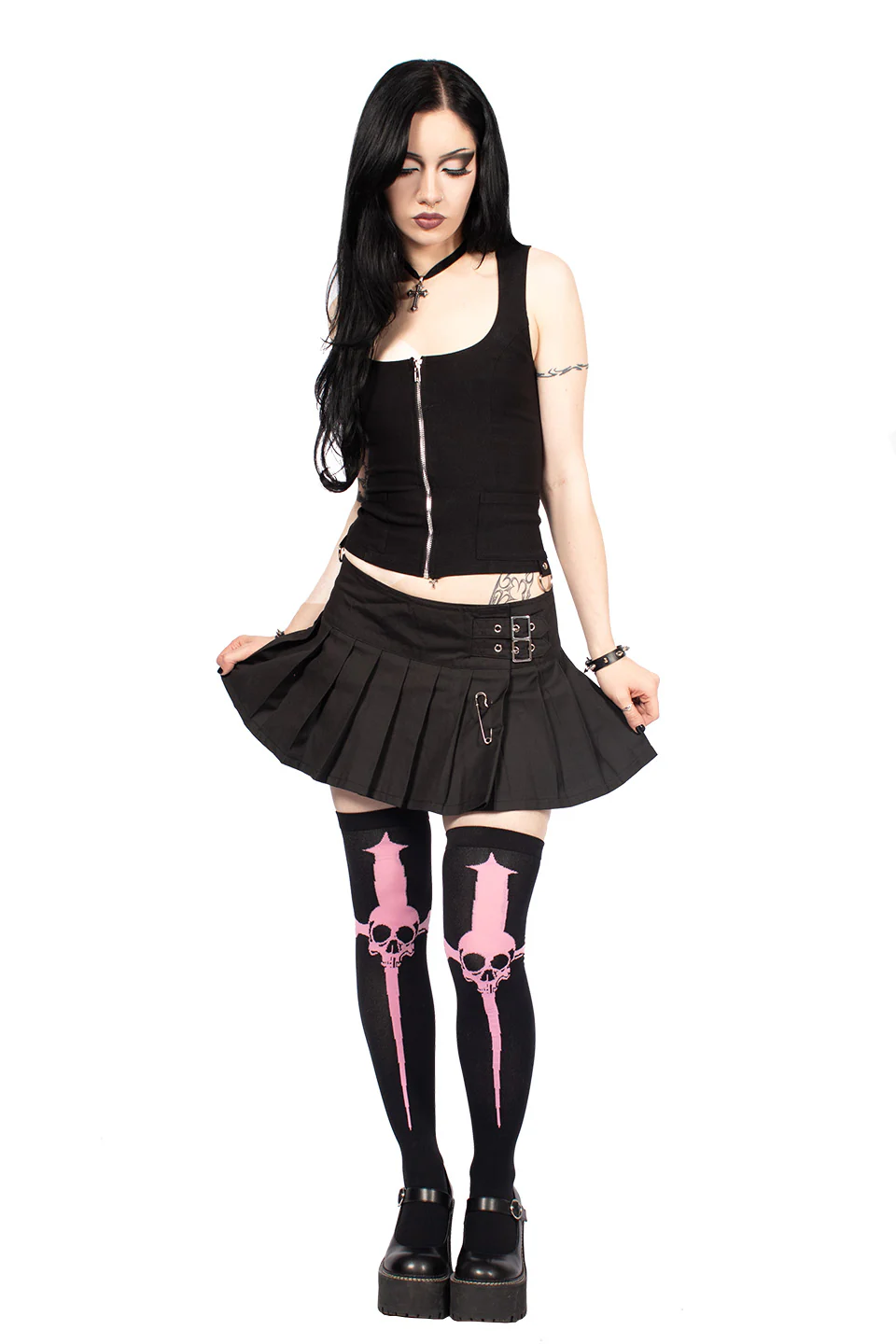 Pink Dagger Thigh High Black Socks