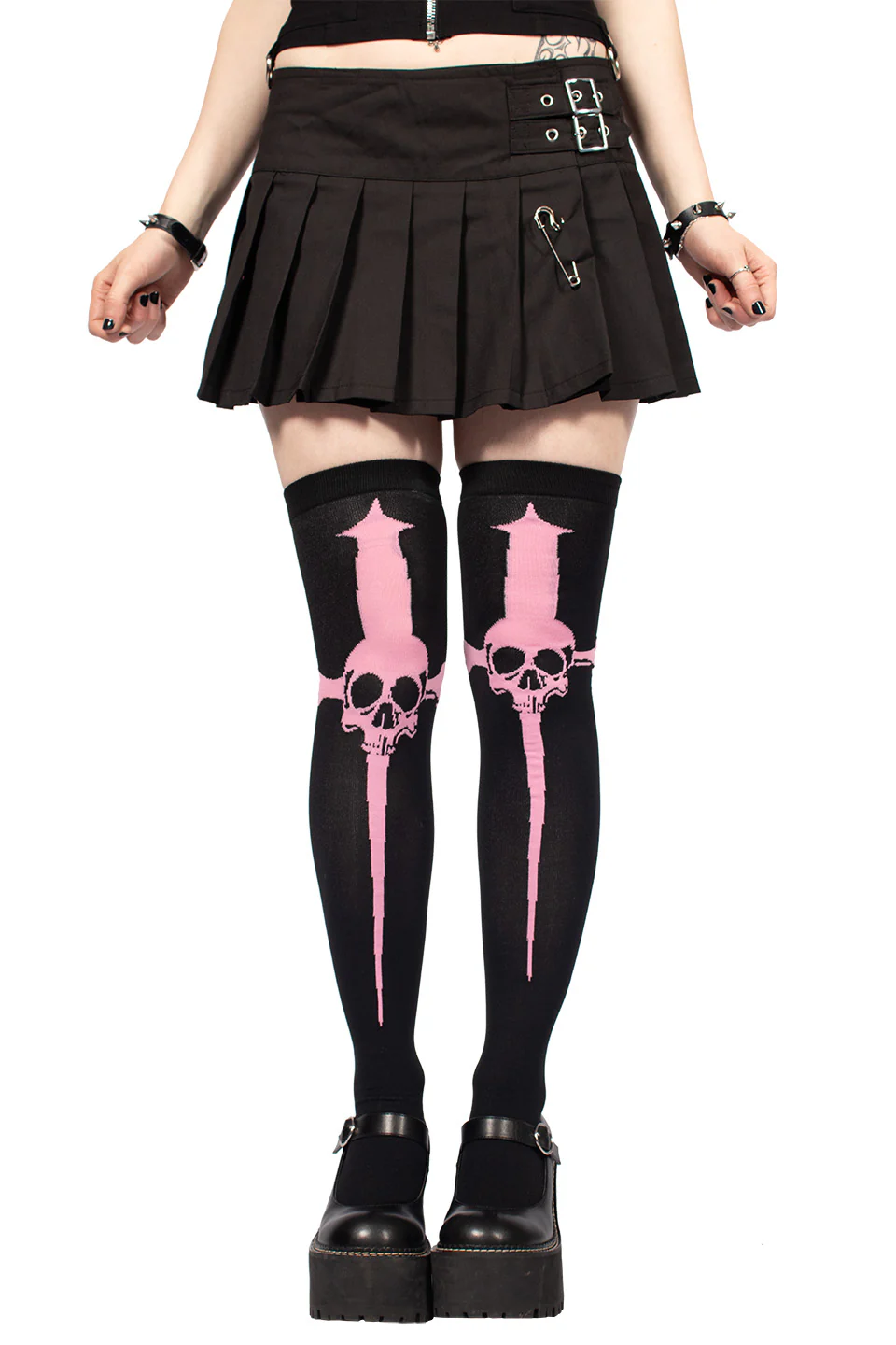 Pink Dagger Thigh High Black Socks - Image 2