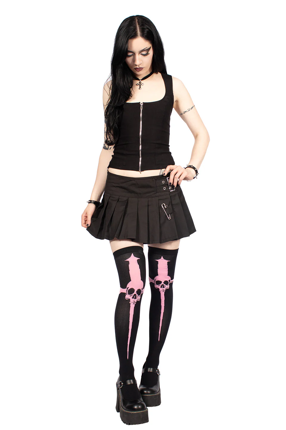 Pink Dagger Thigh High Black Socks - Image 3