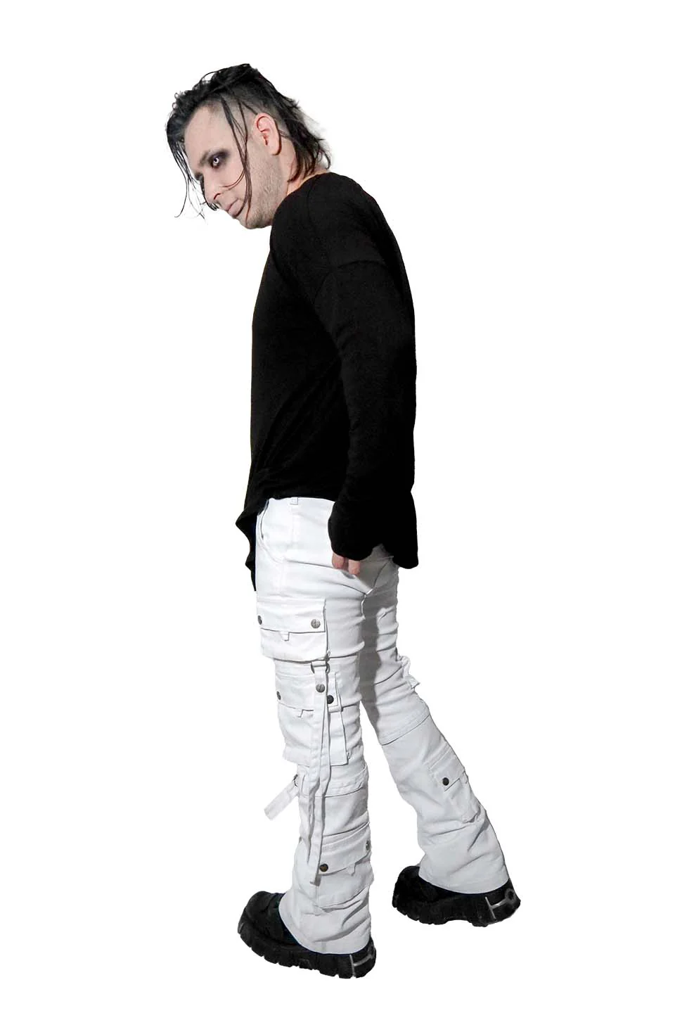 Future Division Wasted Waxed Unisex Cargo Jeans in White