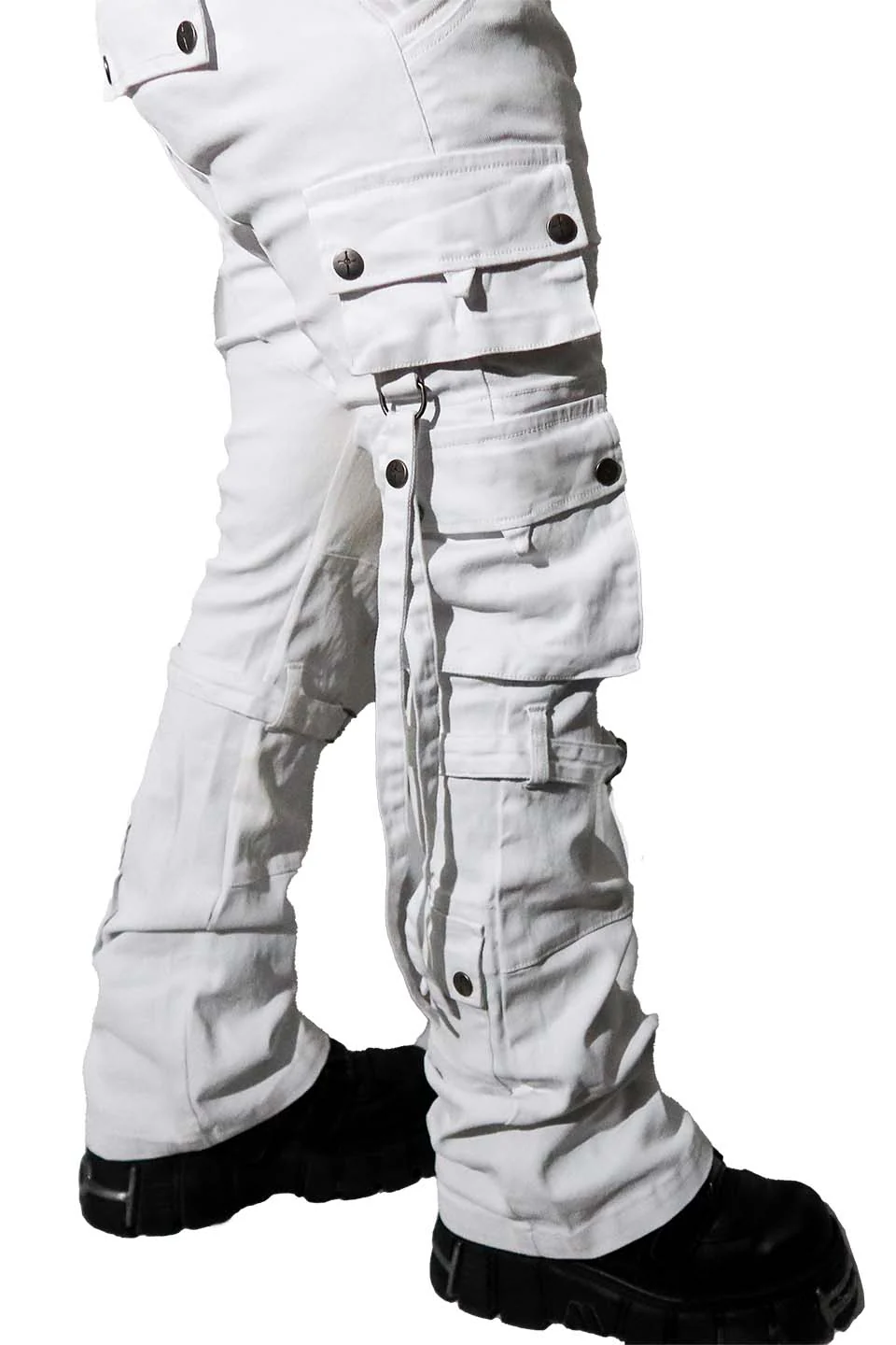 Future Division Wasted Waxed Unisex Cargo Jeans in White - Image 2