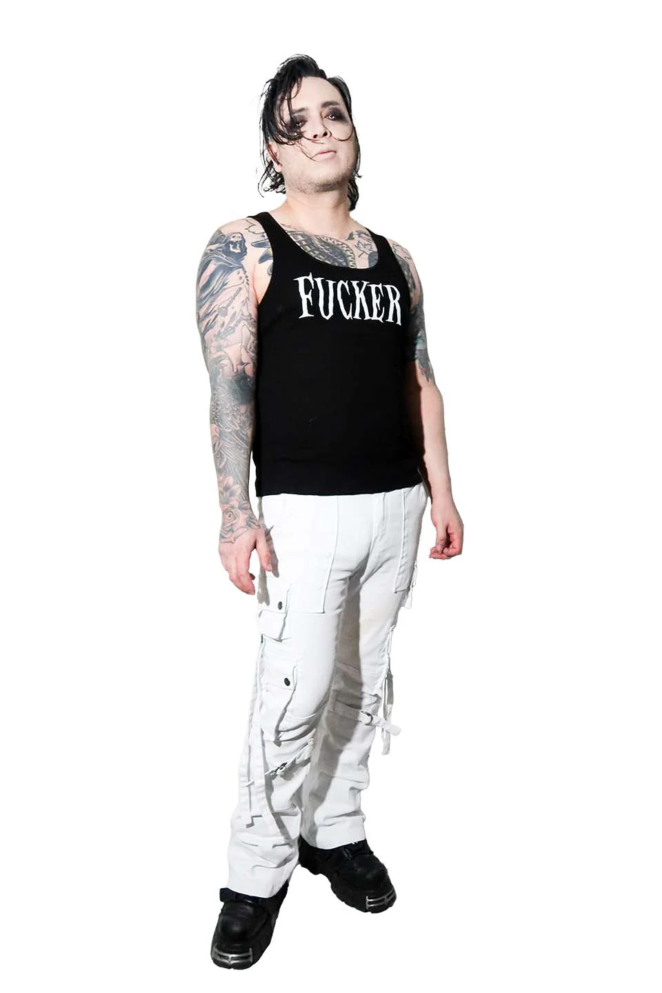 Future Division Wasted Waxed Unisex Cargo Jeans in White - Image 3