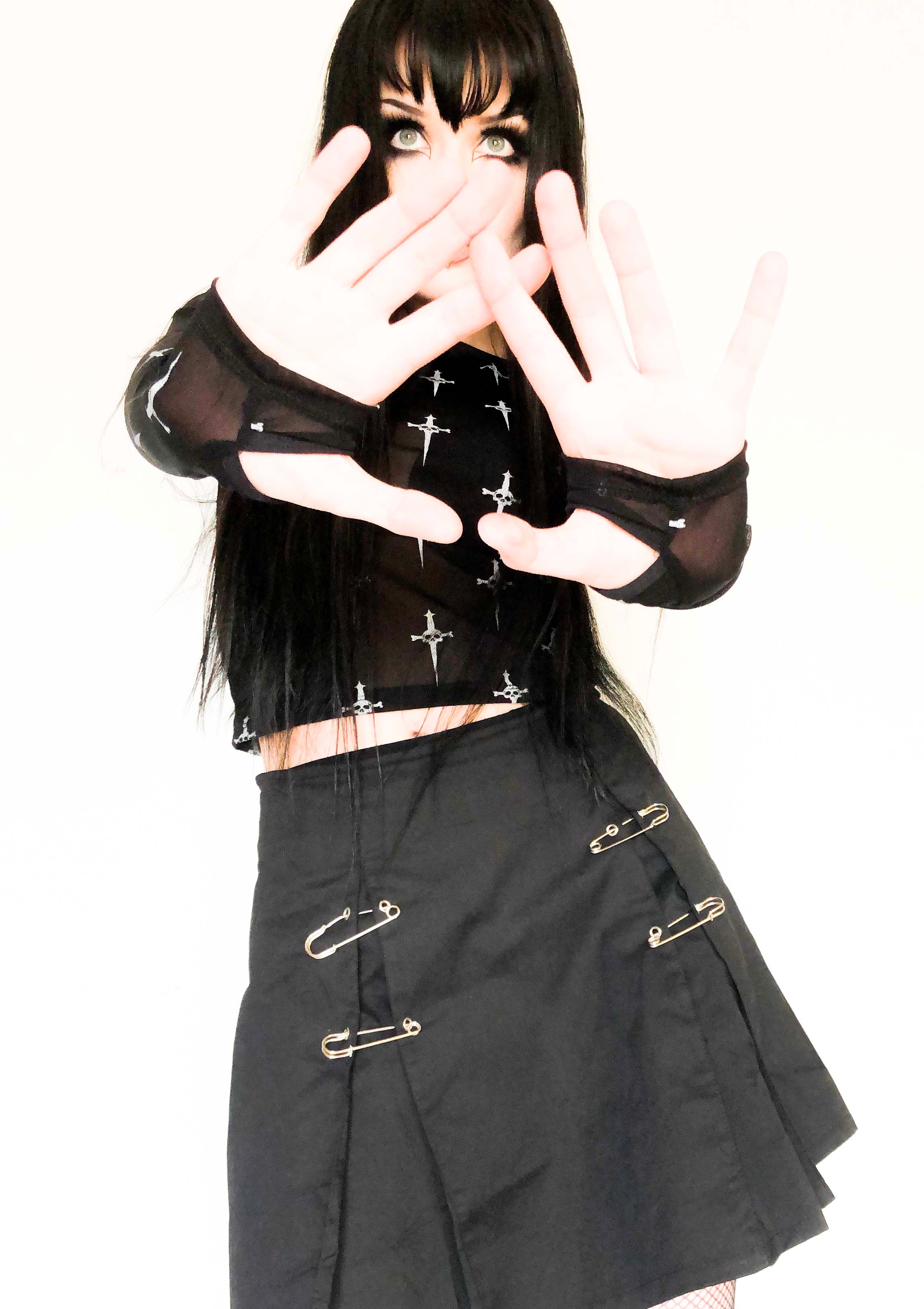 Dagger Mesh Sheer Logo Print Long Sleeve Top - Image 3