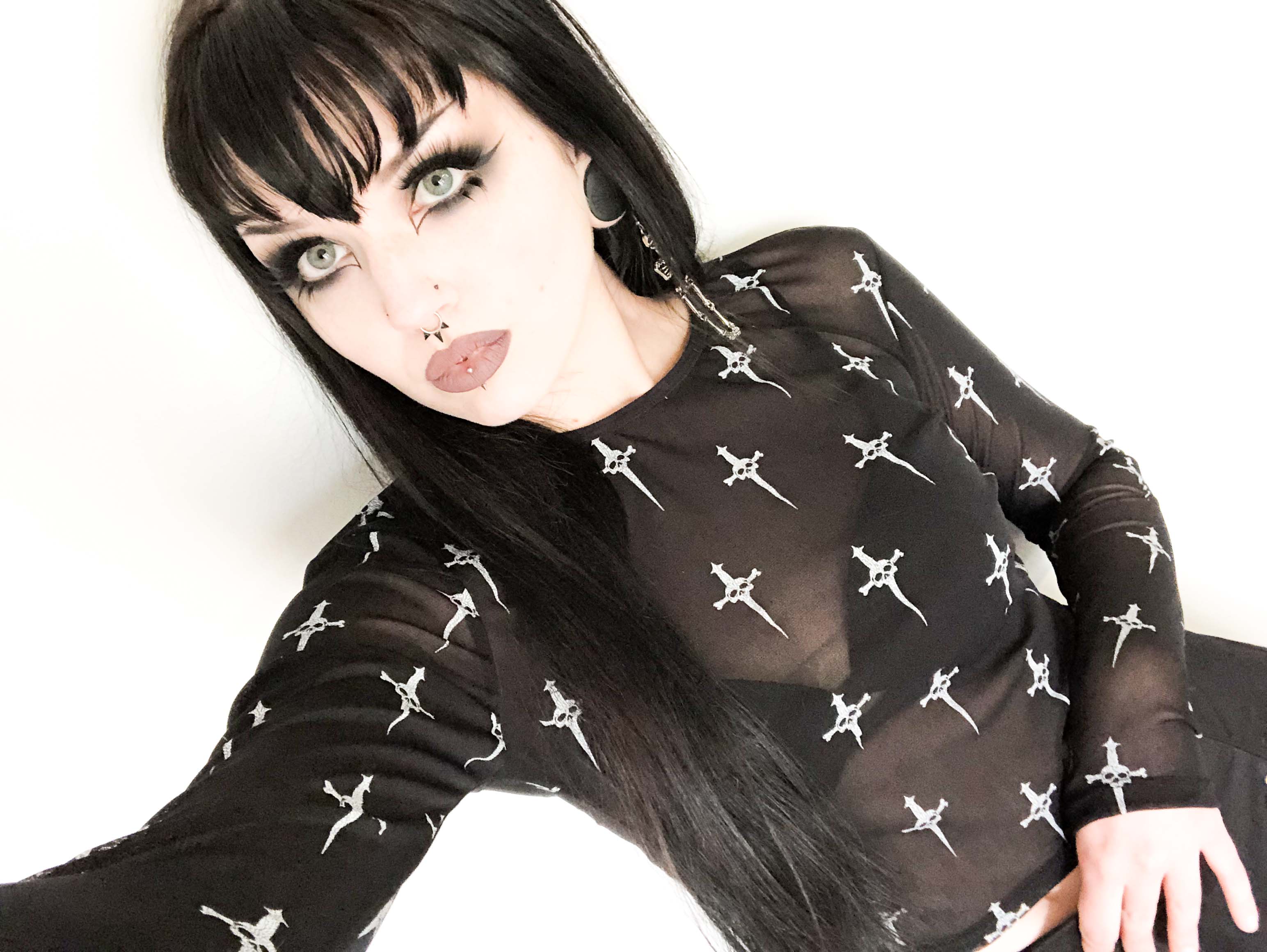 Dagger Mesh Sheer Logo Print Long Sleeve Top - Image 6