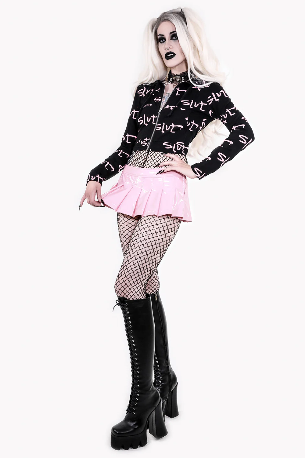 Light Pink Vinyl Pleated Micro Mini Skirt - Image 2