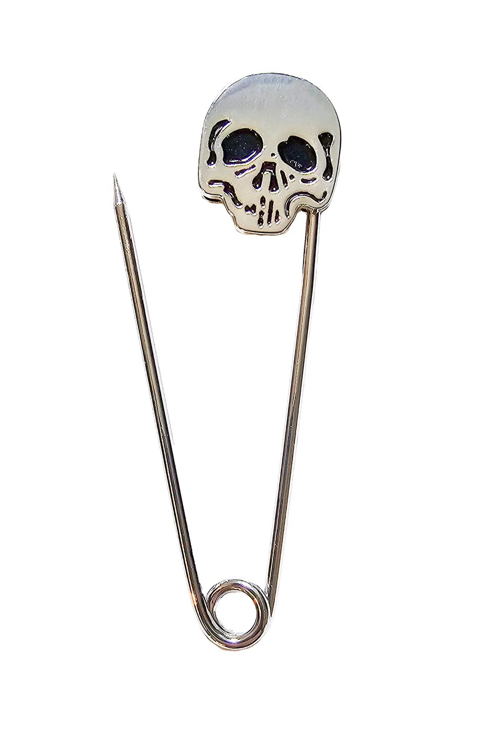 Lip Service Chrome and Black Enamel Skull Kilt Safety Pin