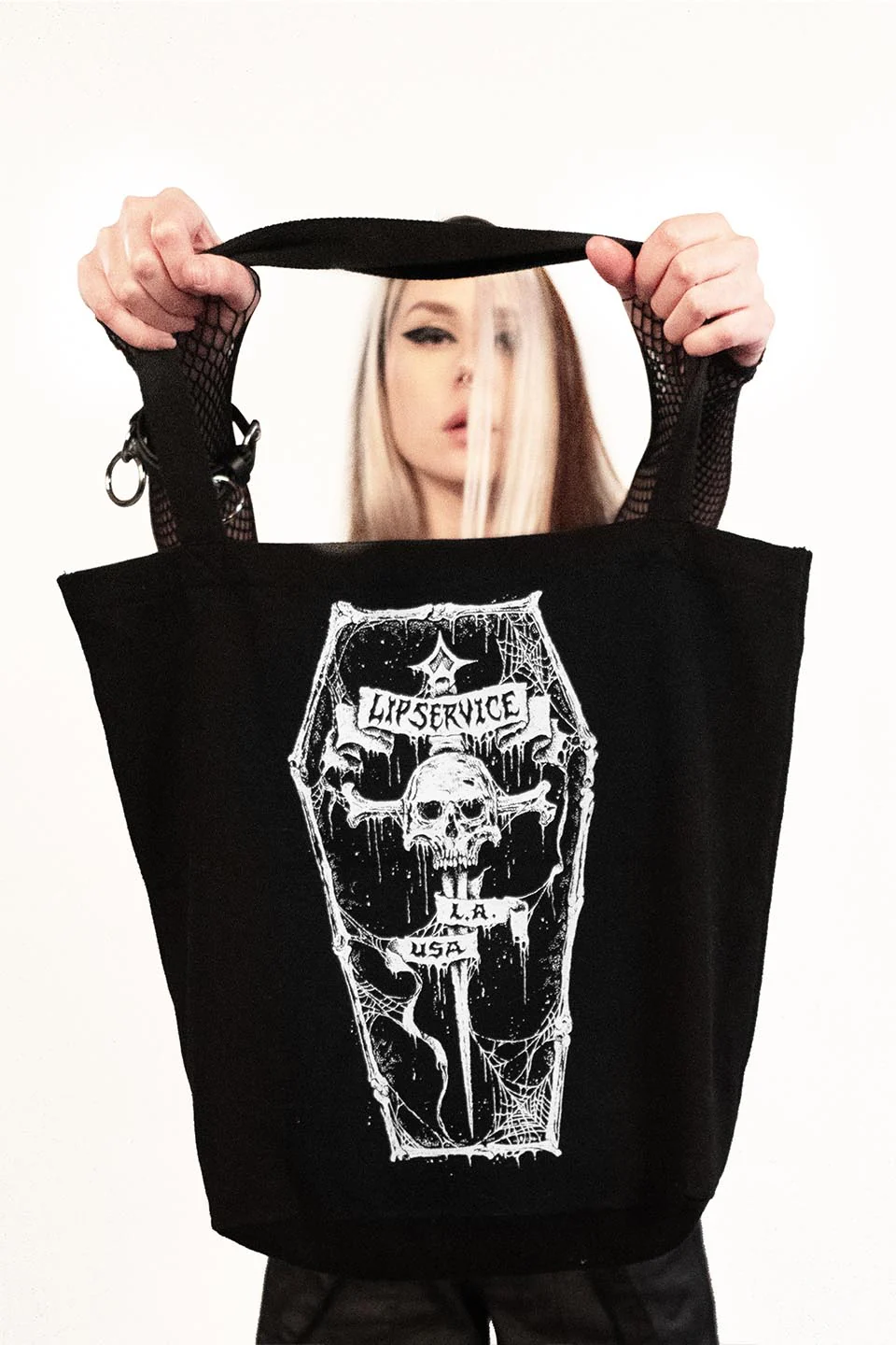Lip Service Metal Dagger Coffin Logo Tote Bag