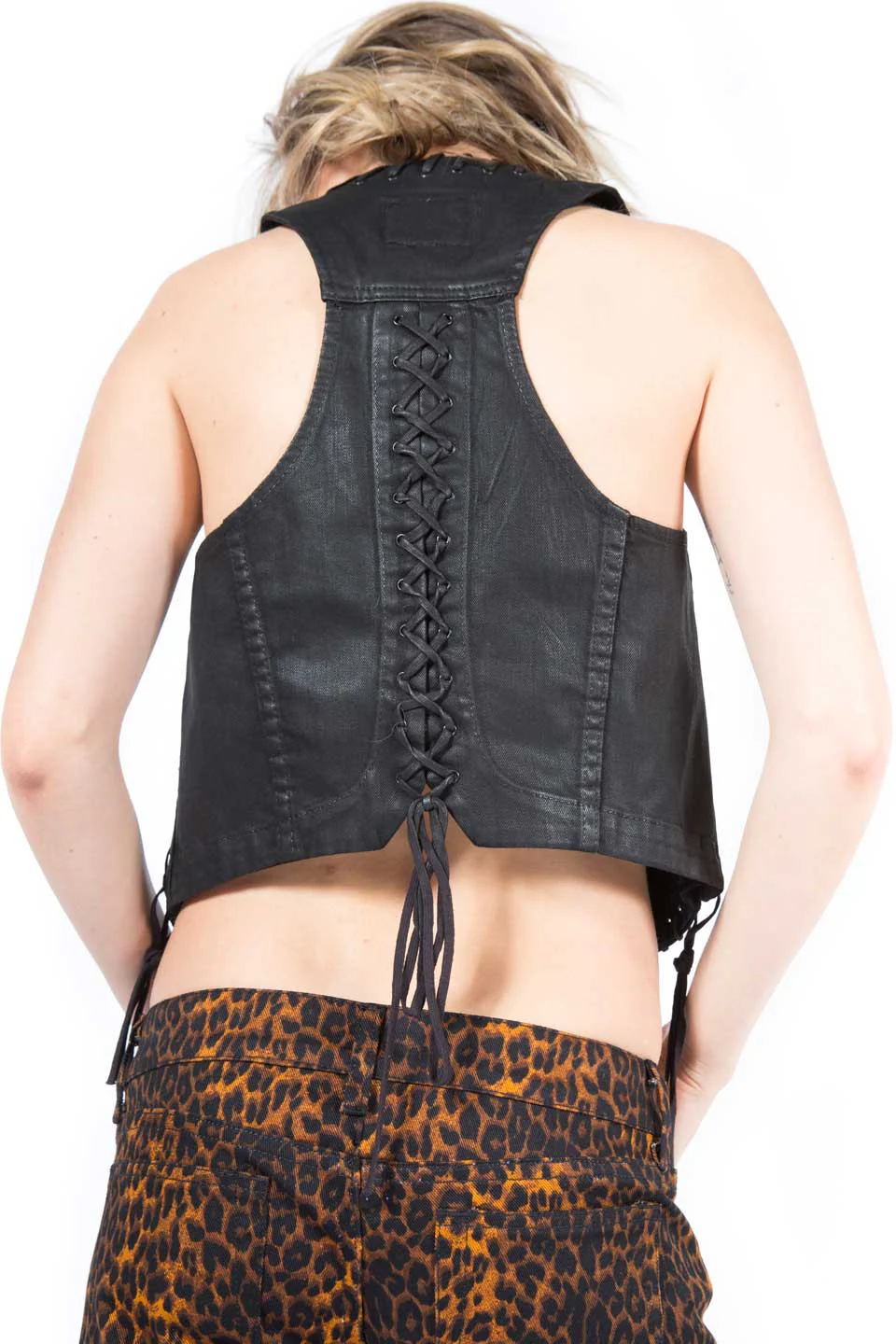 Vintage Waxed Denim Lace Up Vest - Image 2