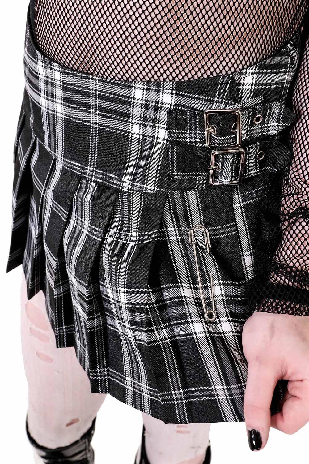 World's End Pleated Mini Skirt in Black Plaid - Image 4
