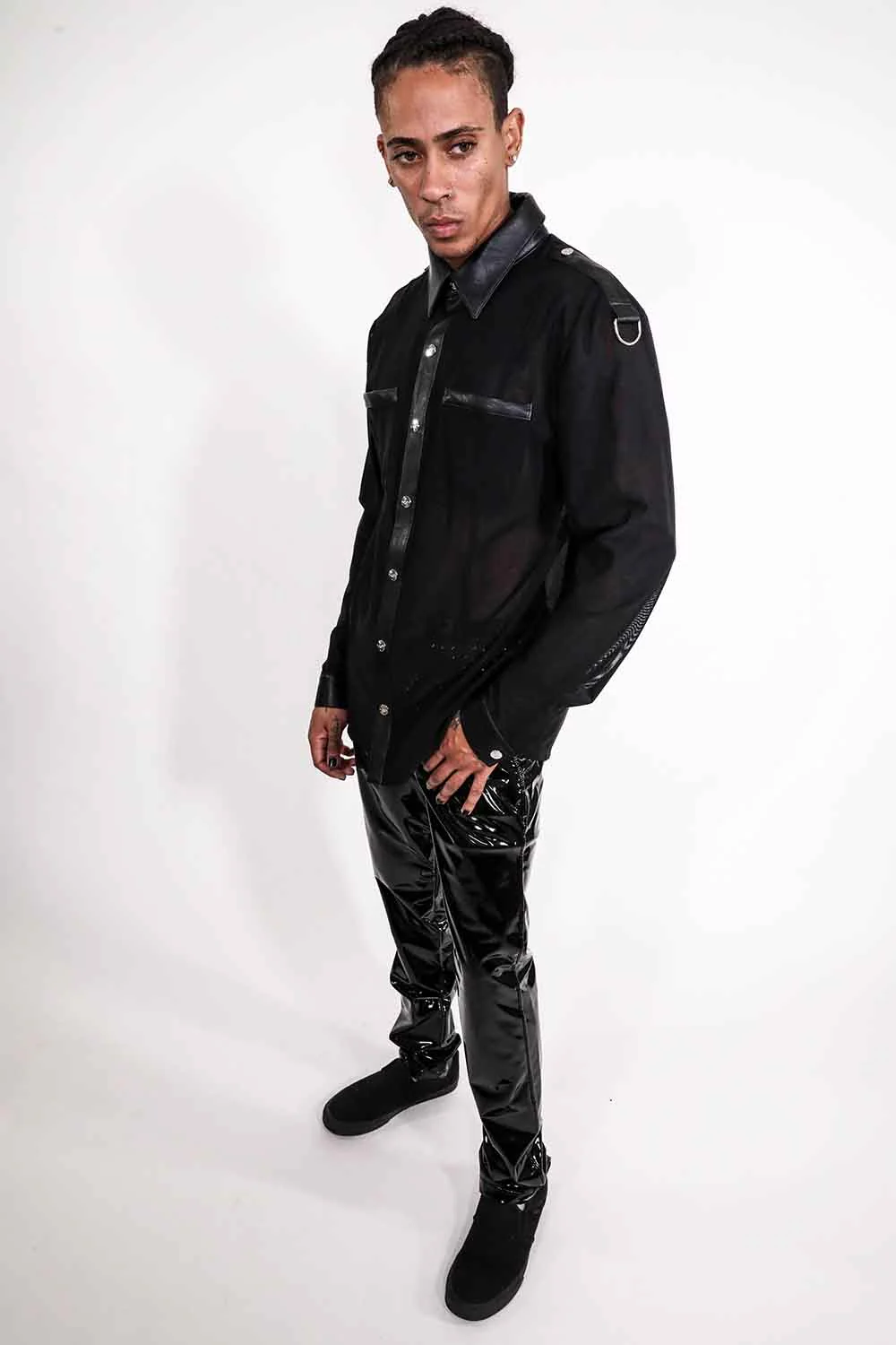 Men's Long Sleeve Mesh Top with PU details - Image 10