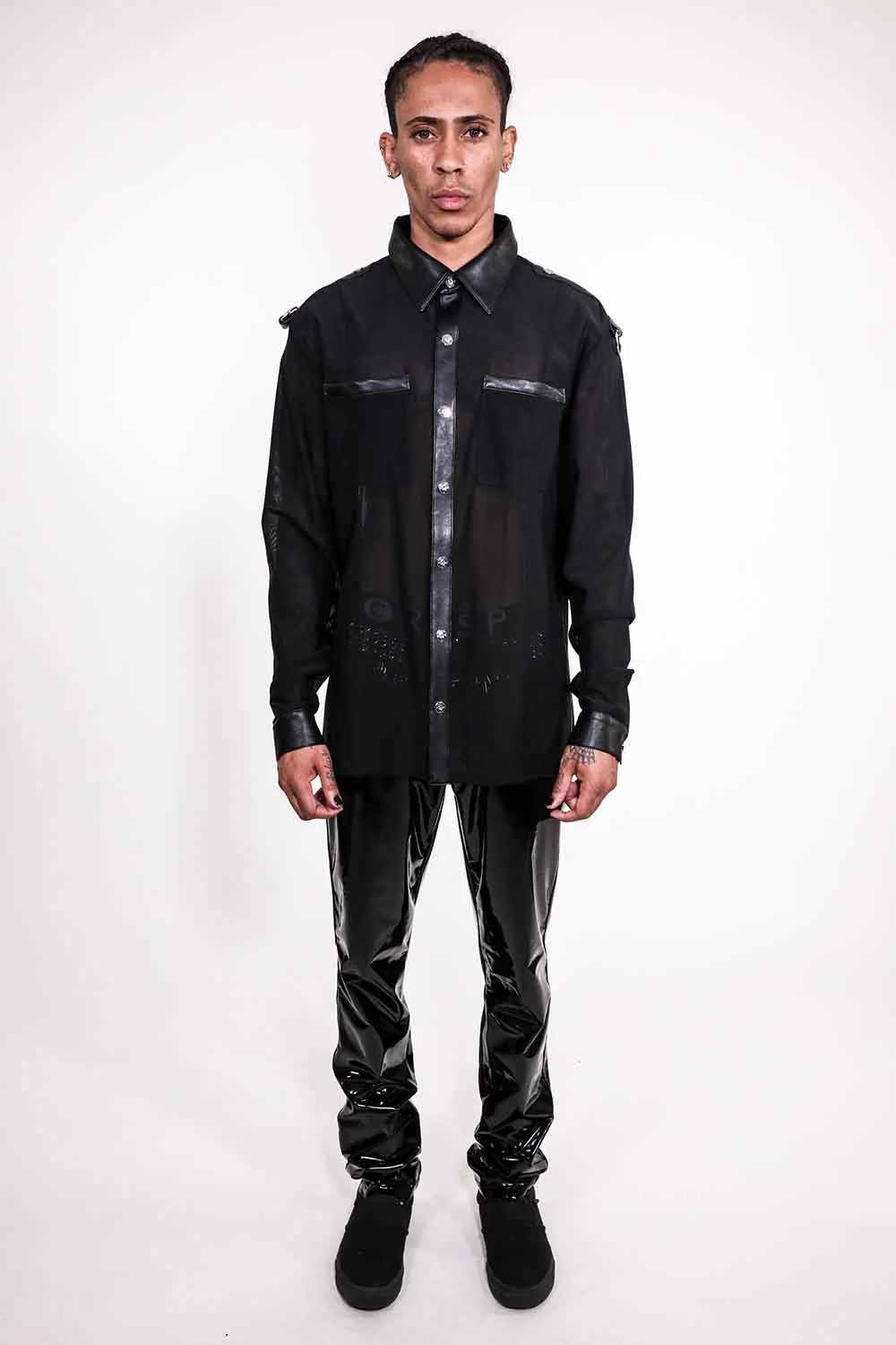 Men's Long Sleeve Mesh Top with PU details - Image 11