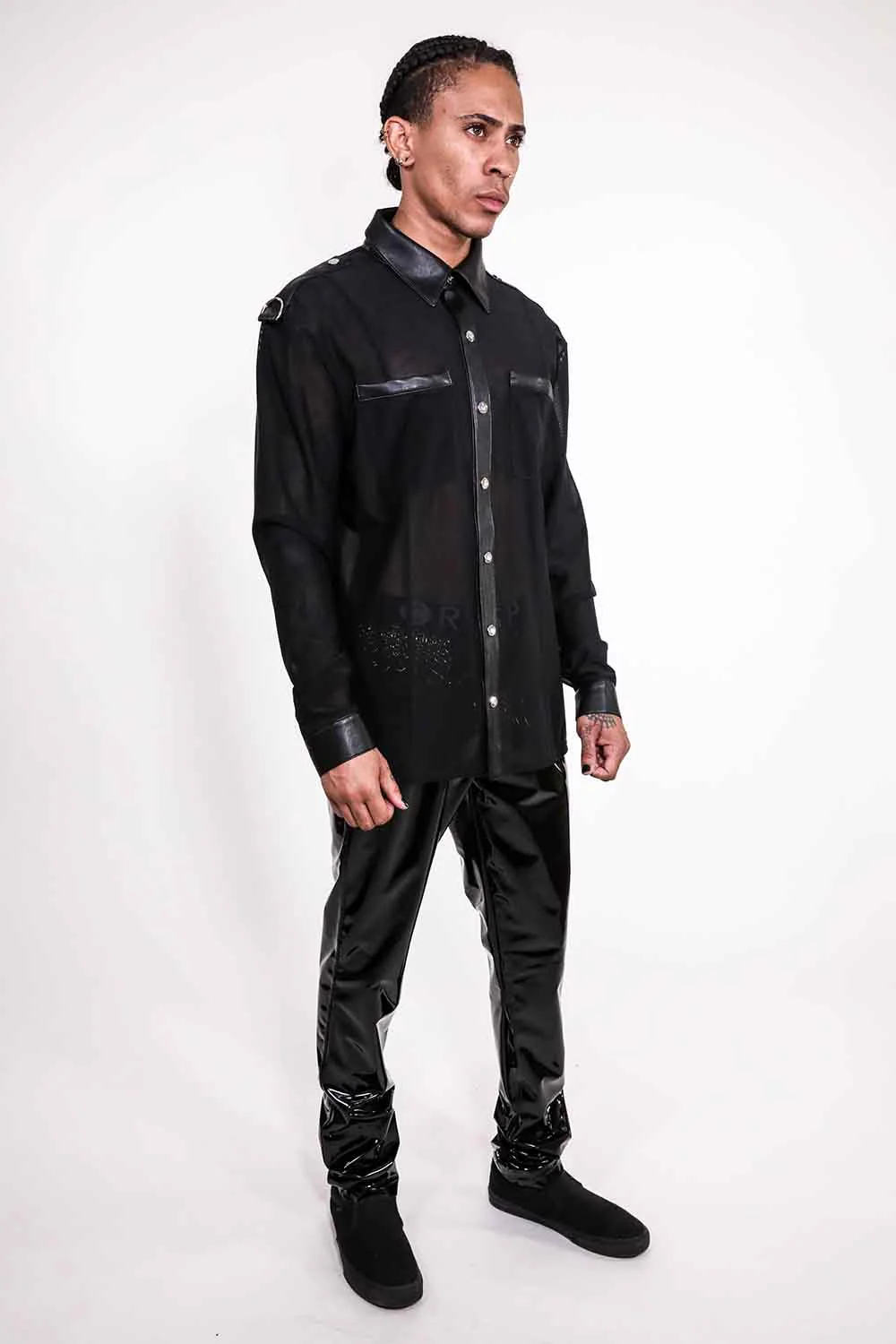 Men's Long Sleeve Mesh Top with PU details - Image 12