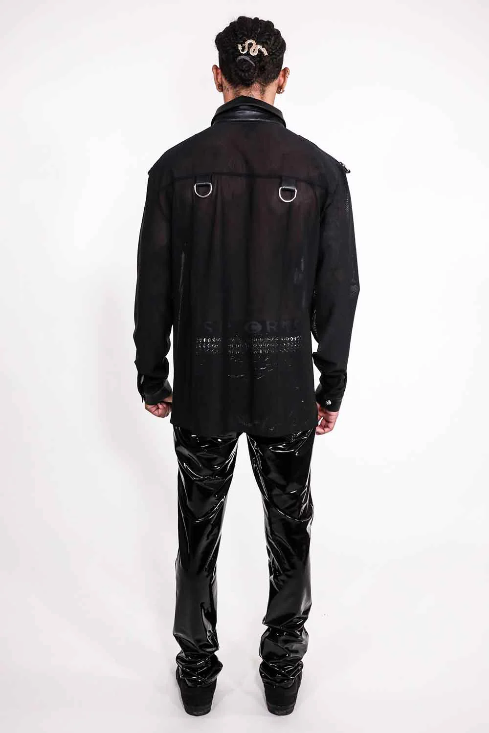 Men's Long Sleeve Mesh Top with PU details - Image 13