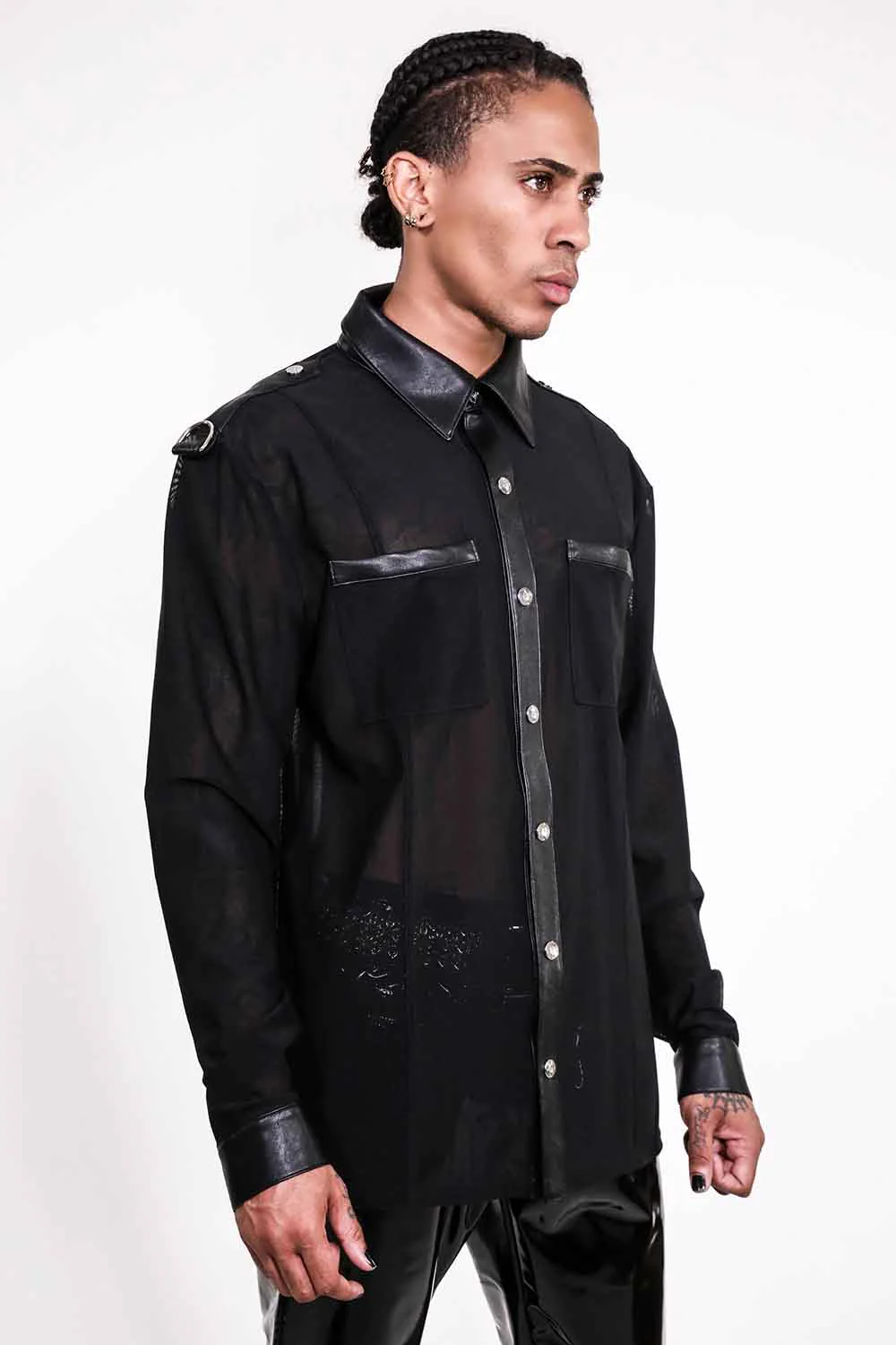 Men's Long Sleeve Mesh Top with PU details - Image 2