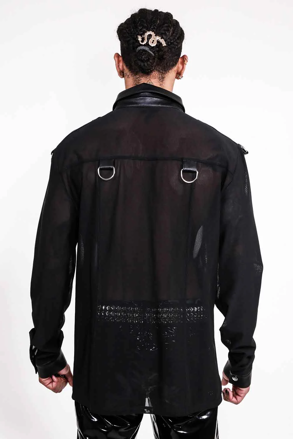 Men's Long Sleeve Mesh Top with PU details - Image 3