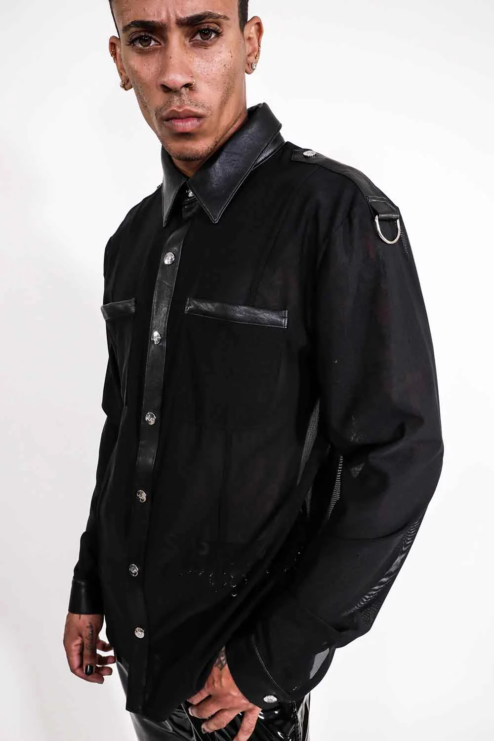 Men's Long Sleeve Mesh Top with PU details - Image 4