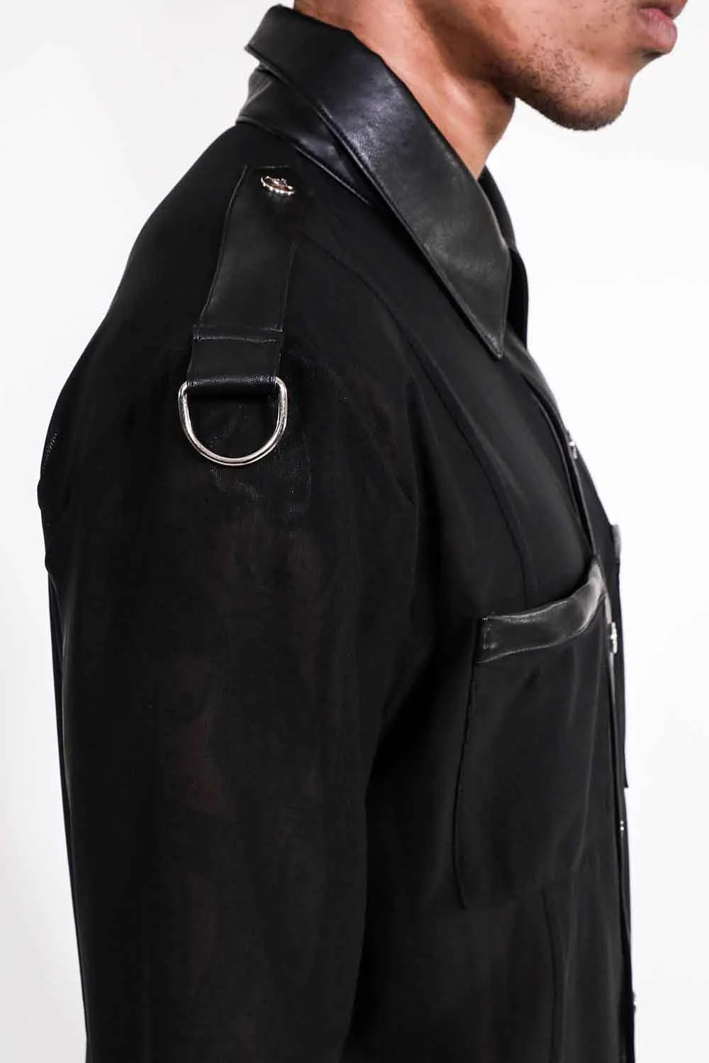 Men's Long Sleeve Mesh Top with PU details - Image 6