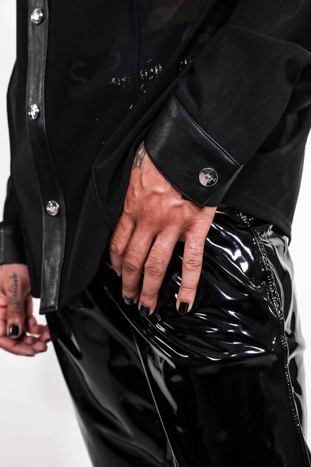 Men's Long Sleeve Mesh Top with PU details - Image 7