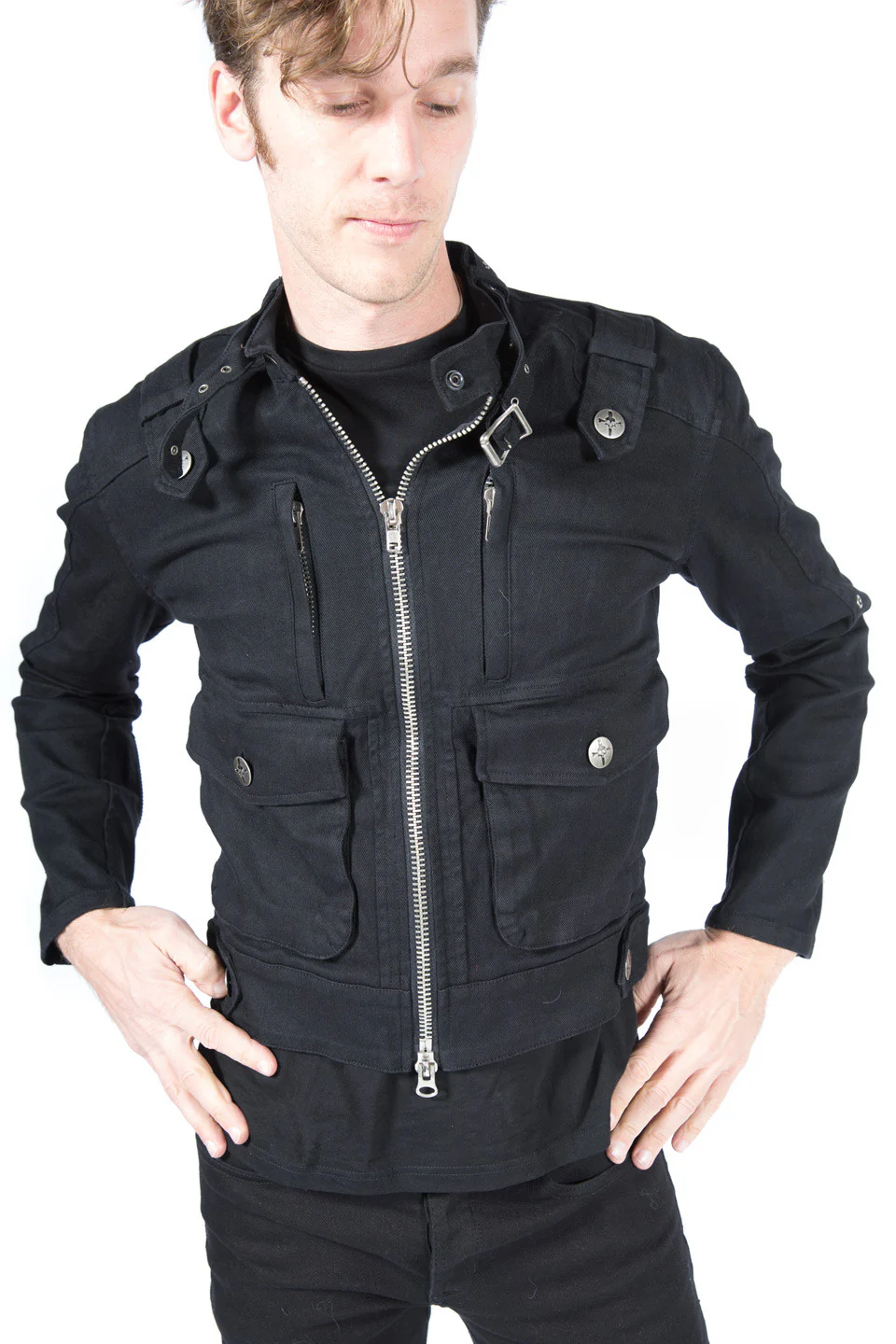 Black Snap Men's Biker Jacket - Image 3