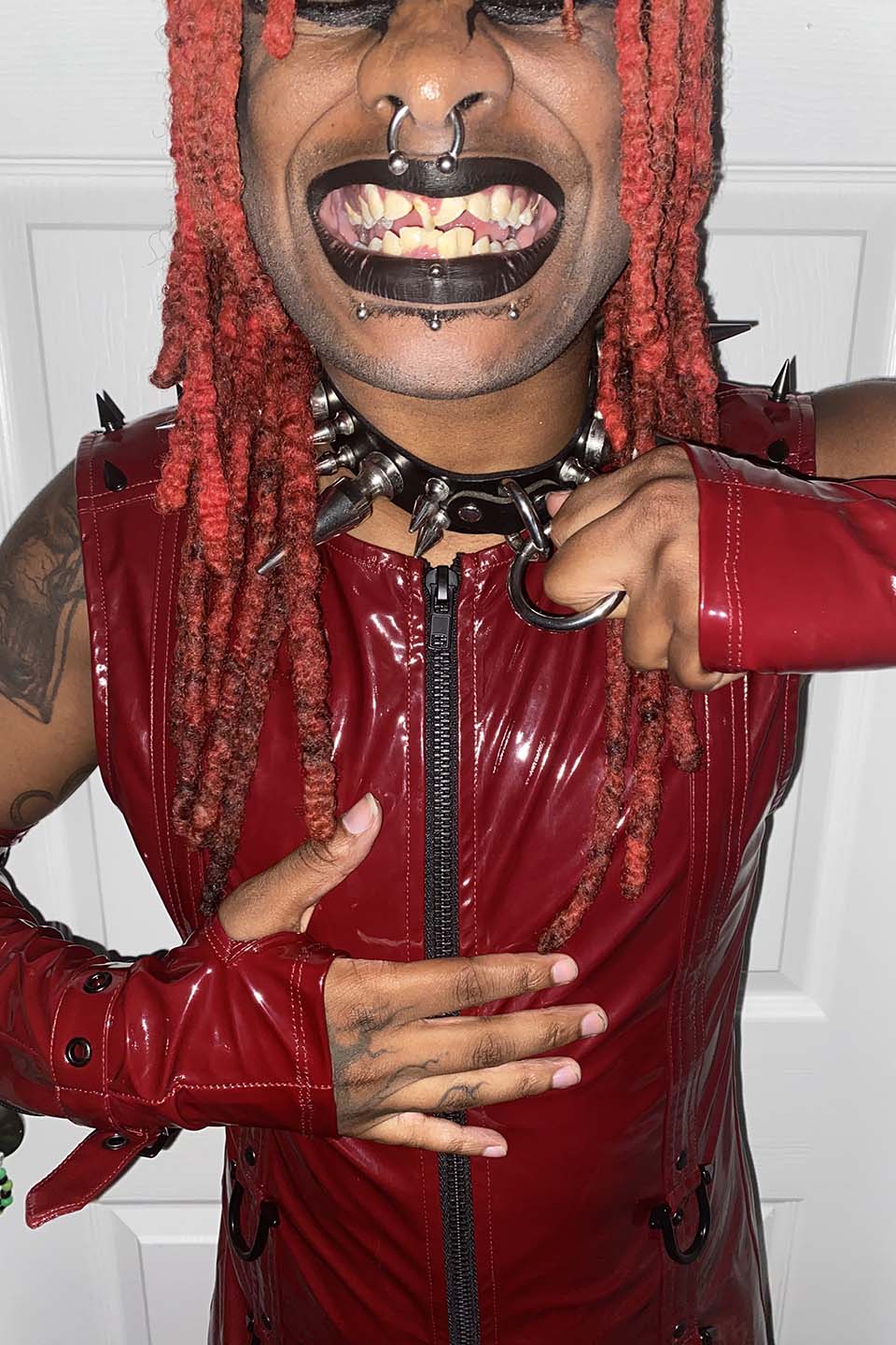Men's Dungeon Master Sleeveless Vinyl PVC Shirt in Vampire Red - Image 10