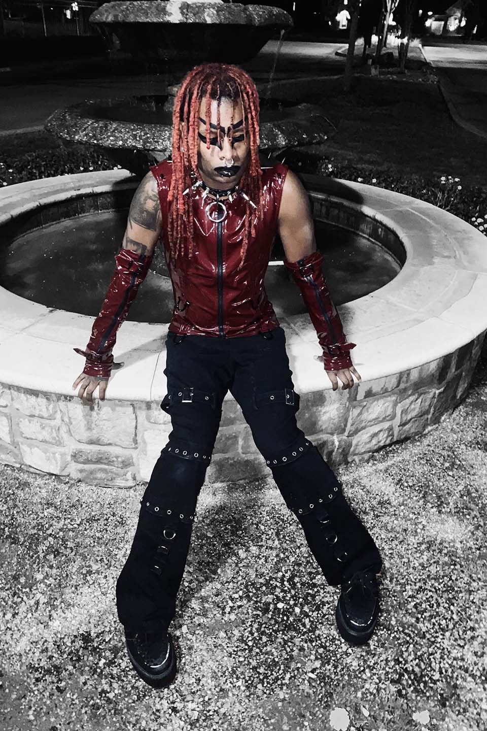 Men's Dungeon Master Sleeveless Vinyl PVC Shirt in Vampire Red - Image 11