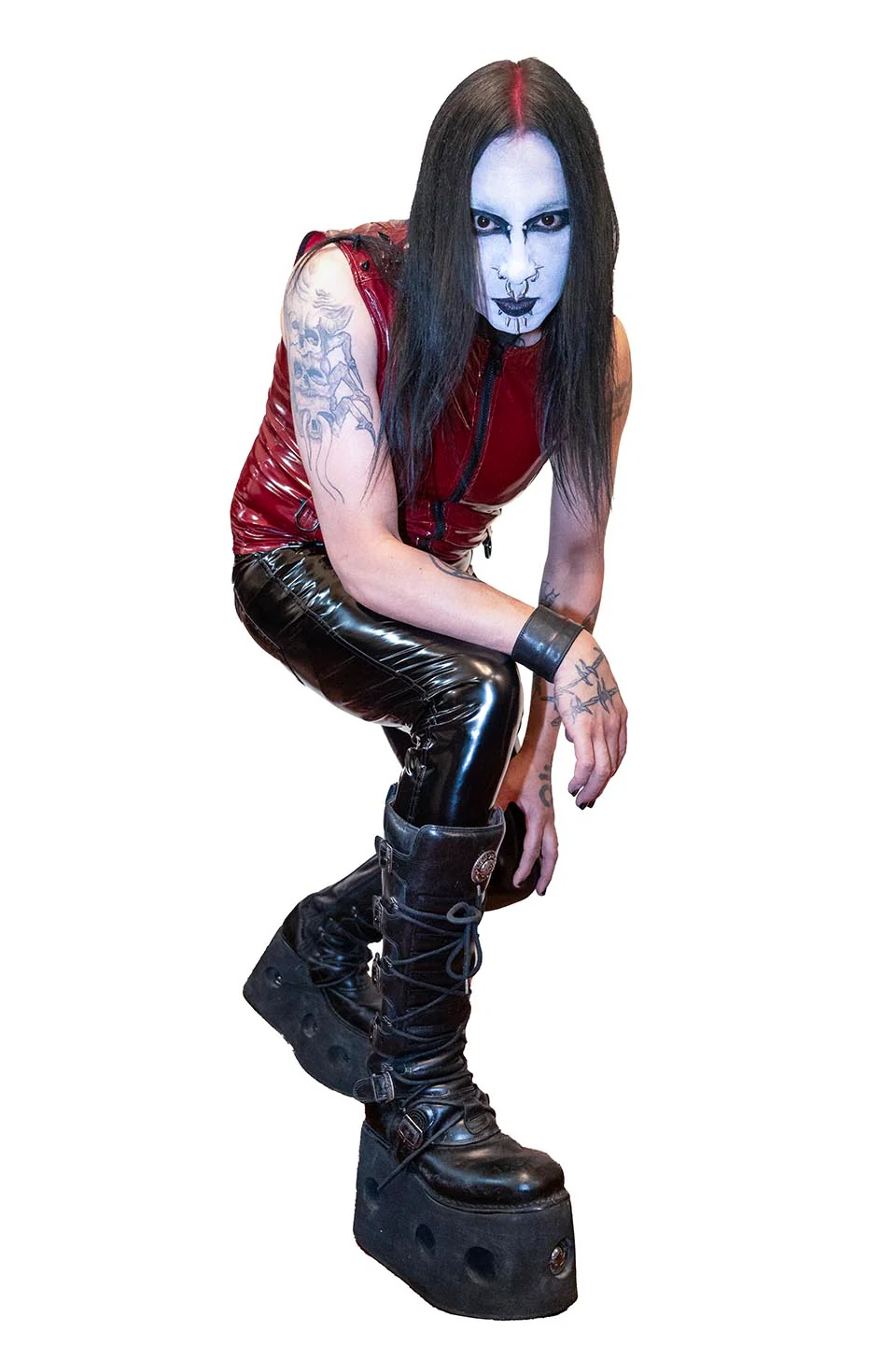Men's Dungeon Master Sleeveless Vinyl PVC Shirt in Vampire Red - Image 4