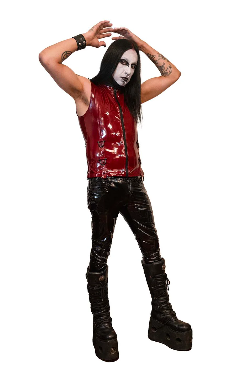 Men's Dungeon Master Sleeveless Vinyl PVC Shirt in Vampire Red - Image 5