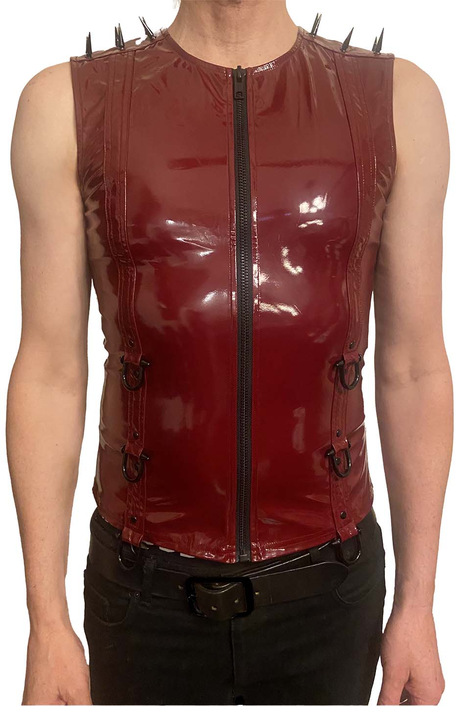 Men's Dungeon Master Sleeveless Vinyl PVC Shirt in Vampire Red - Image 7