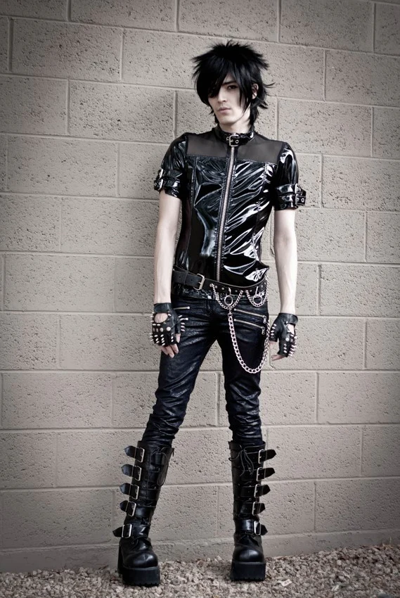Men's Short Sleeve Vinyl PVC and Mesh Buckle Shirt - Image 4