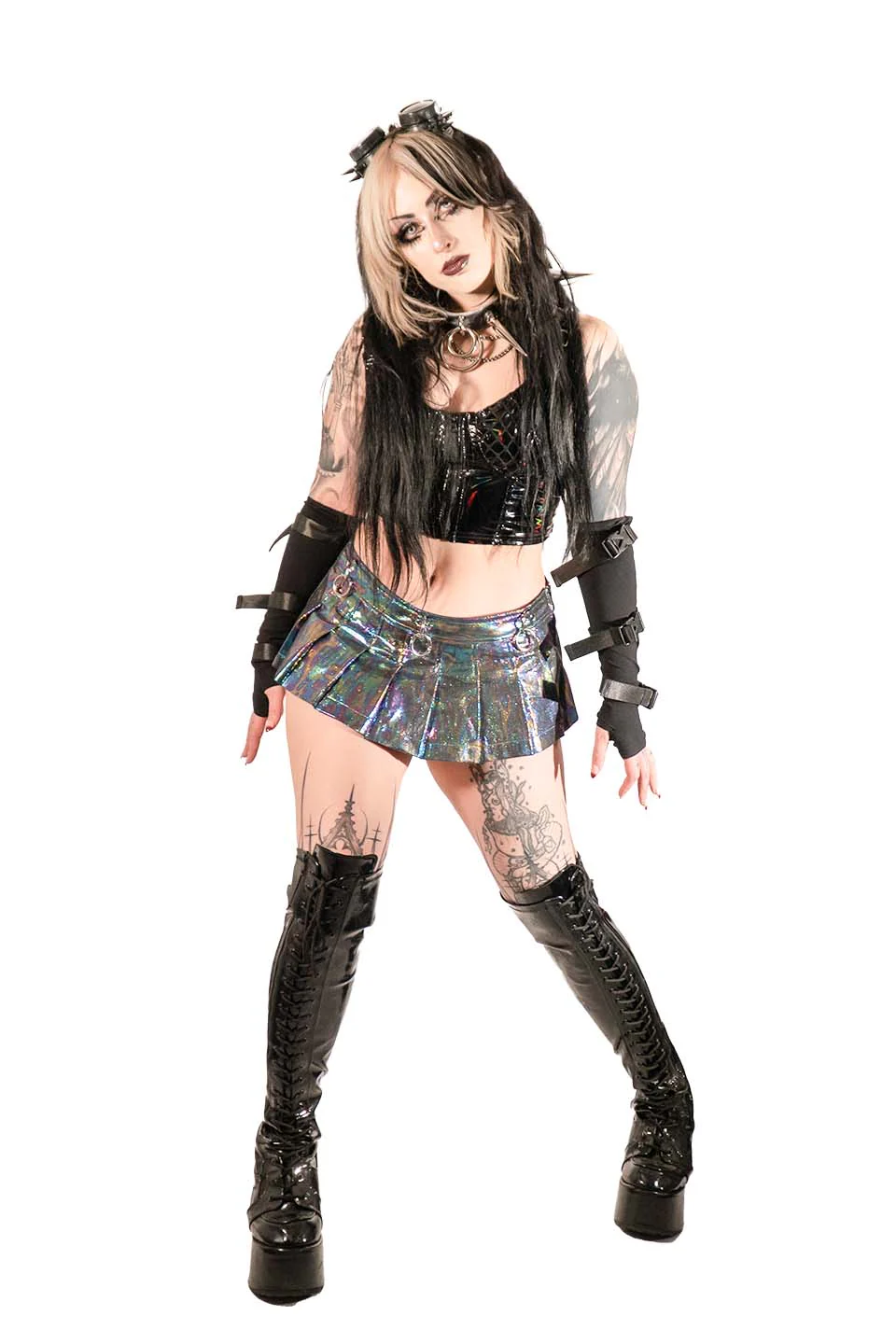 Oil Spill Pleated Micro Mini D-ring Skirt - Image 2