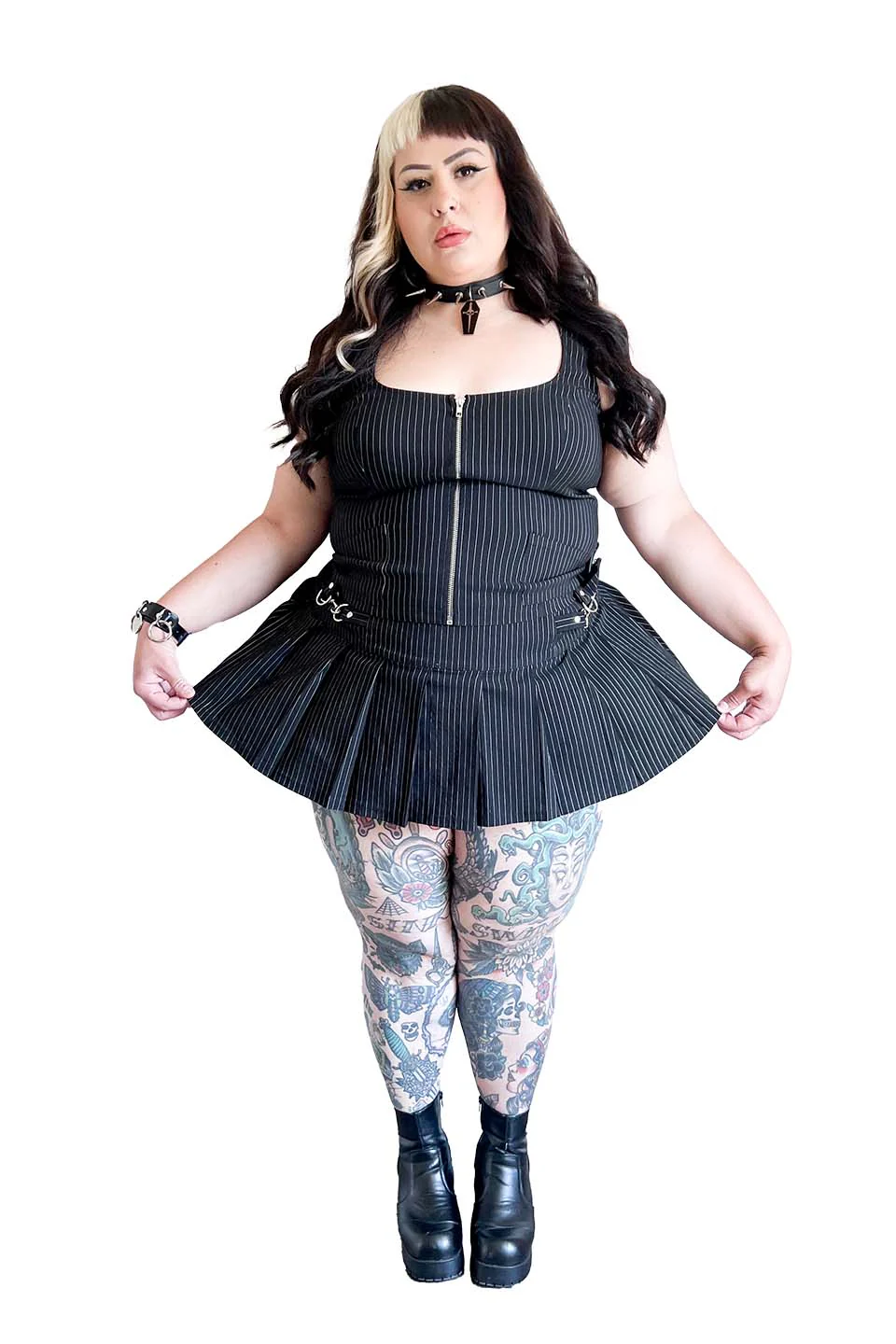Pinstriped Gangsta Pranksta Pleated Skirt - Dita - Image 3