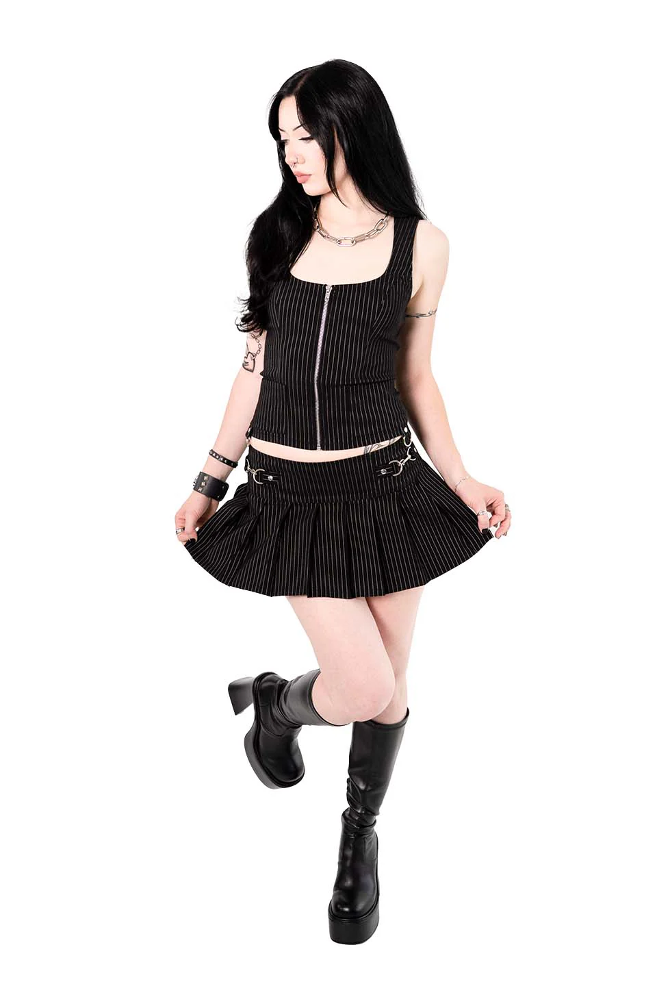 Pinstriped Gangsta Pranksta Pleated Skirt - Dita - Image 6