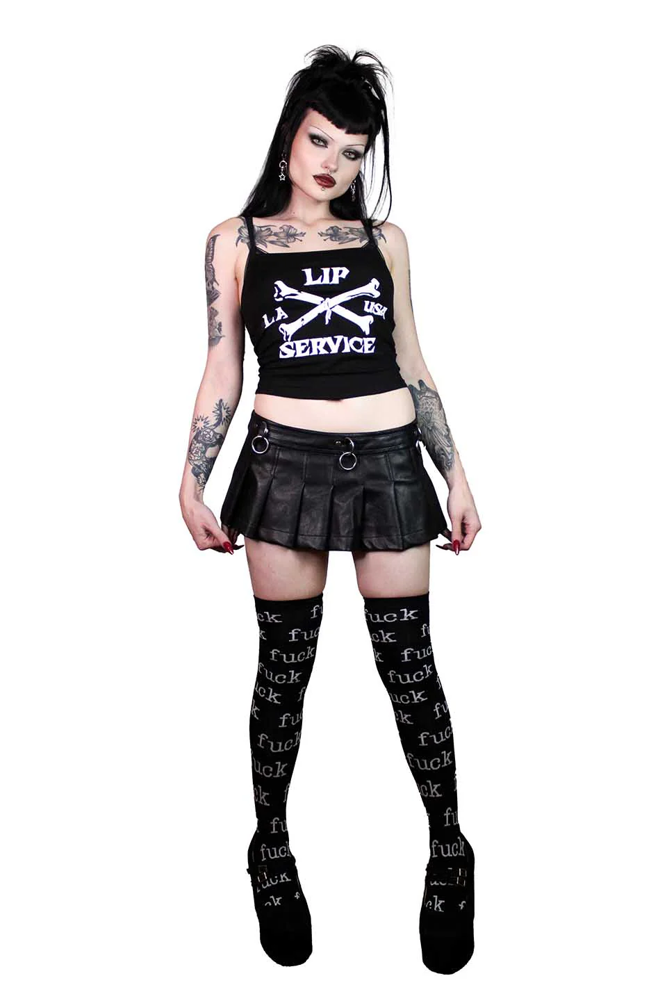 Pleated Micro Mini Bondage Skirt in Matte Black Vegan Leather - Image 2