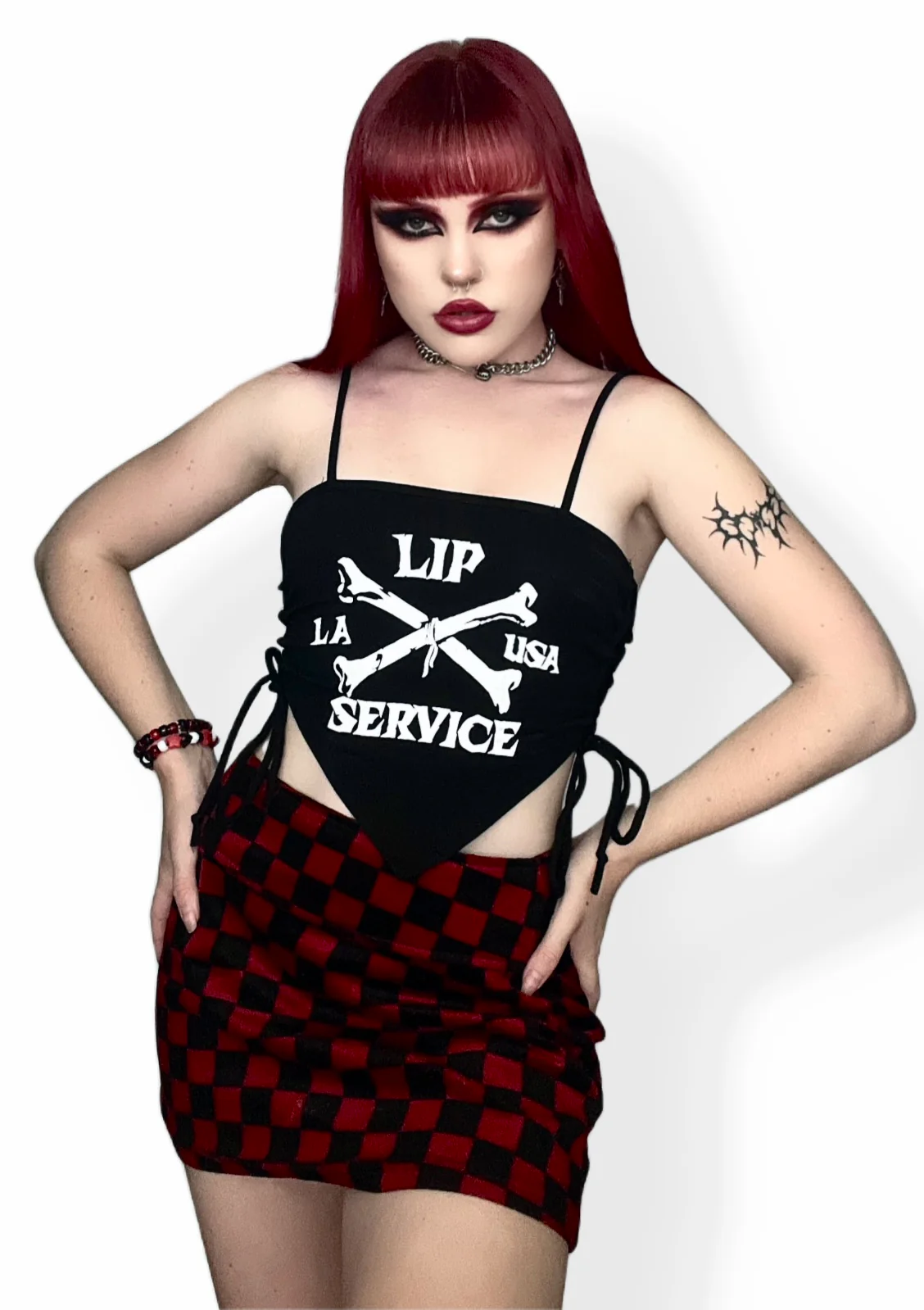 Side Lace Black Cross Bones Top