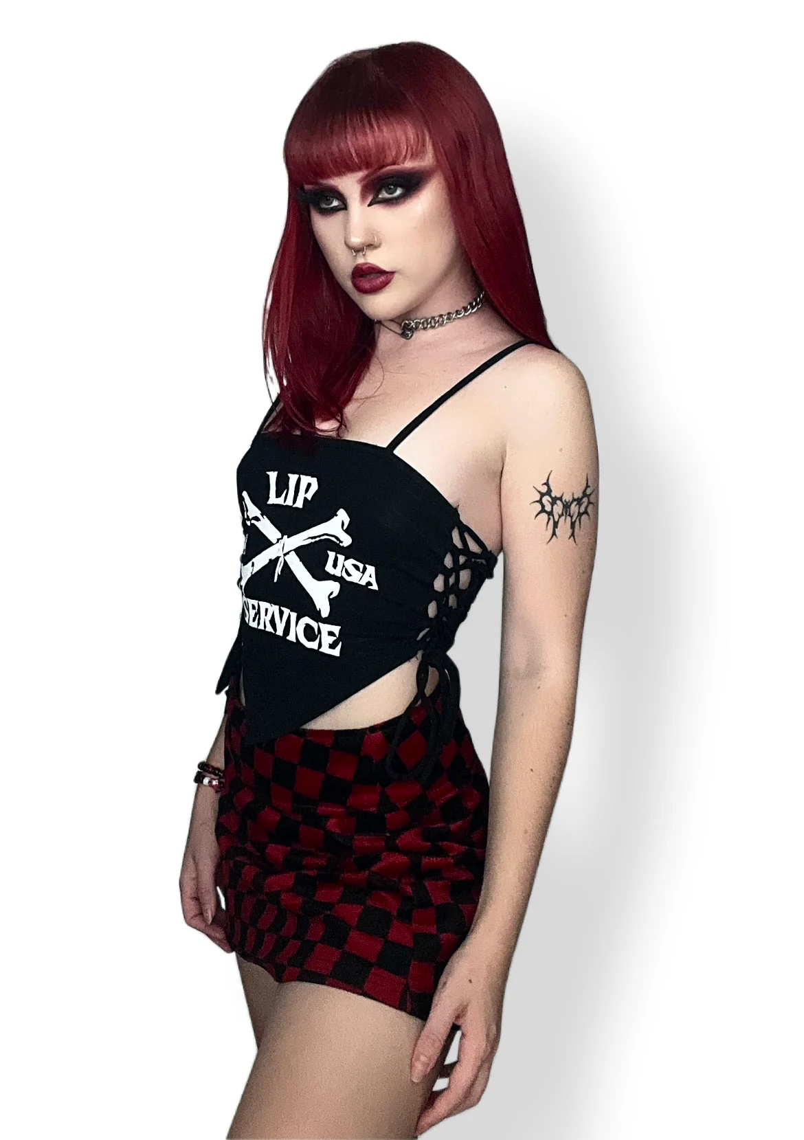 Side Lace Black Cross Bones Top - Image 2