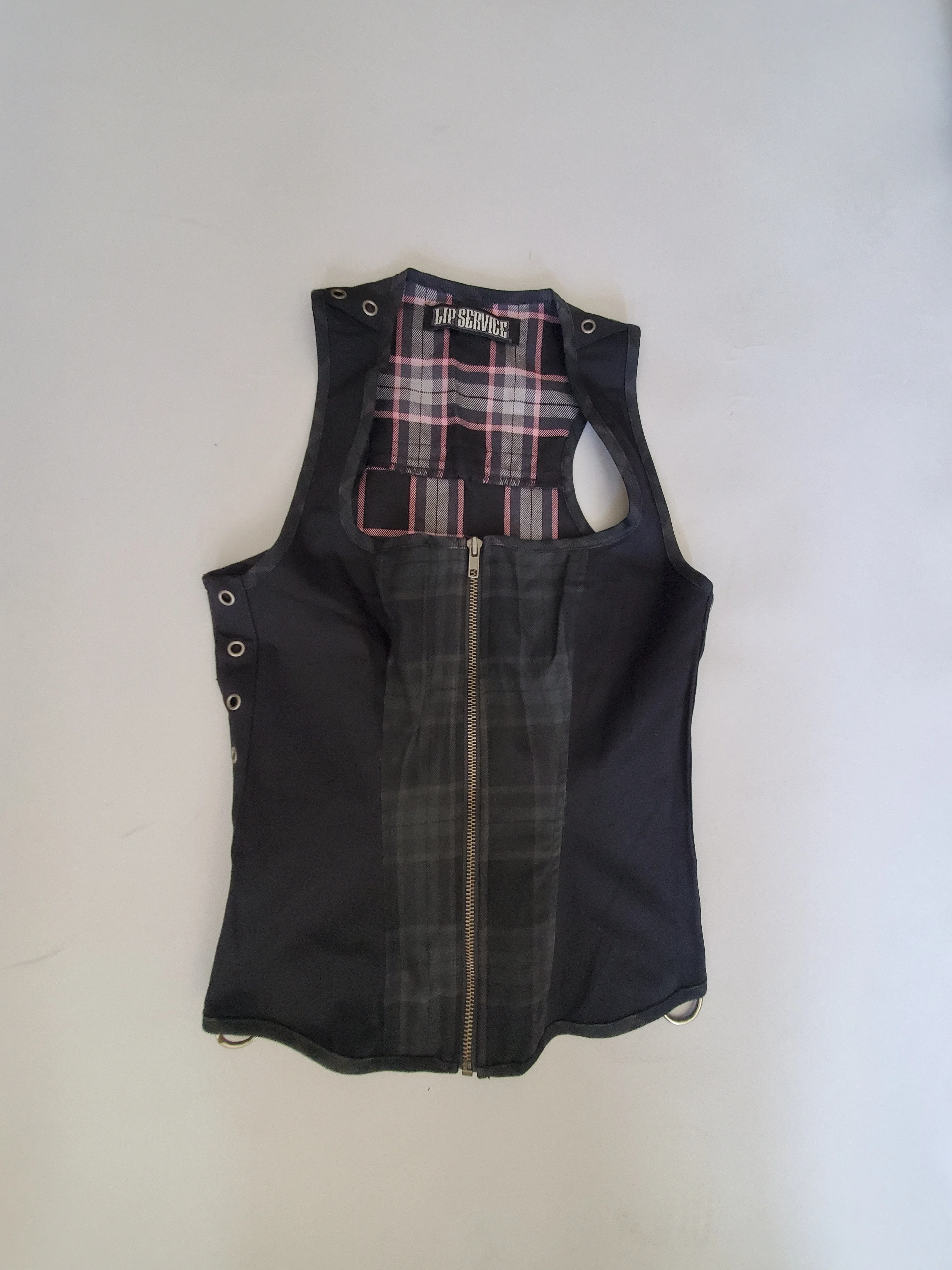 Punk & Disorderly Overdyed Black & Pink Plaid Zip Up Top - size M